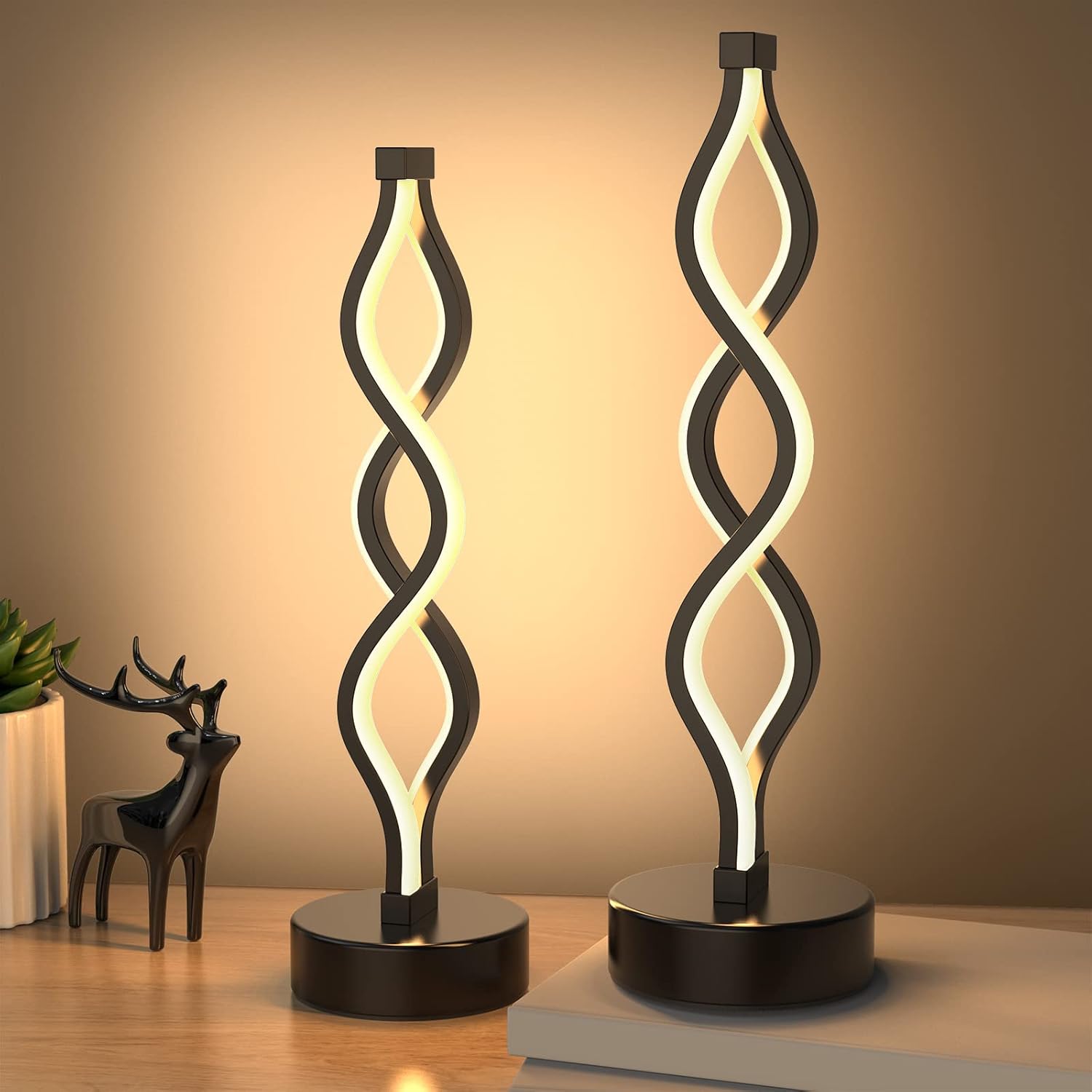 Zestaw 2 lampek nocnych, czarne, ściemnialne lampki nocne LED, mała lampka nocna do sypialni, domu, salonu.