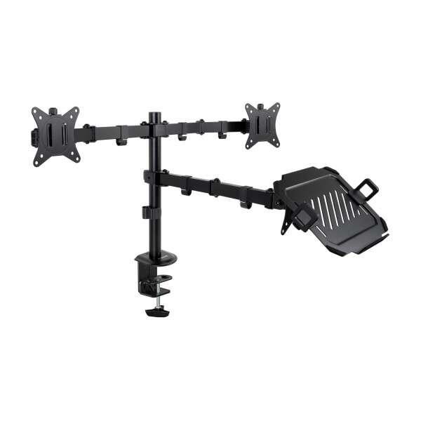 TooQ Soporte de Mesa para 2 Pantallas 17-32" y Bandeja para Portátil Negro - Imagen 5