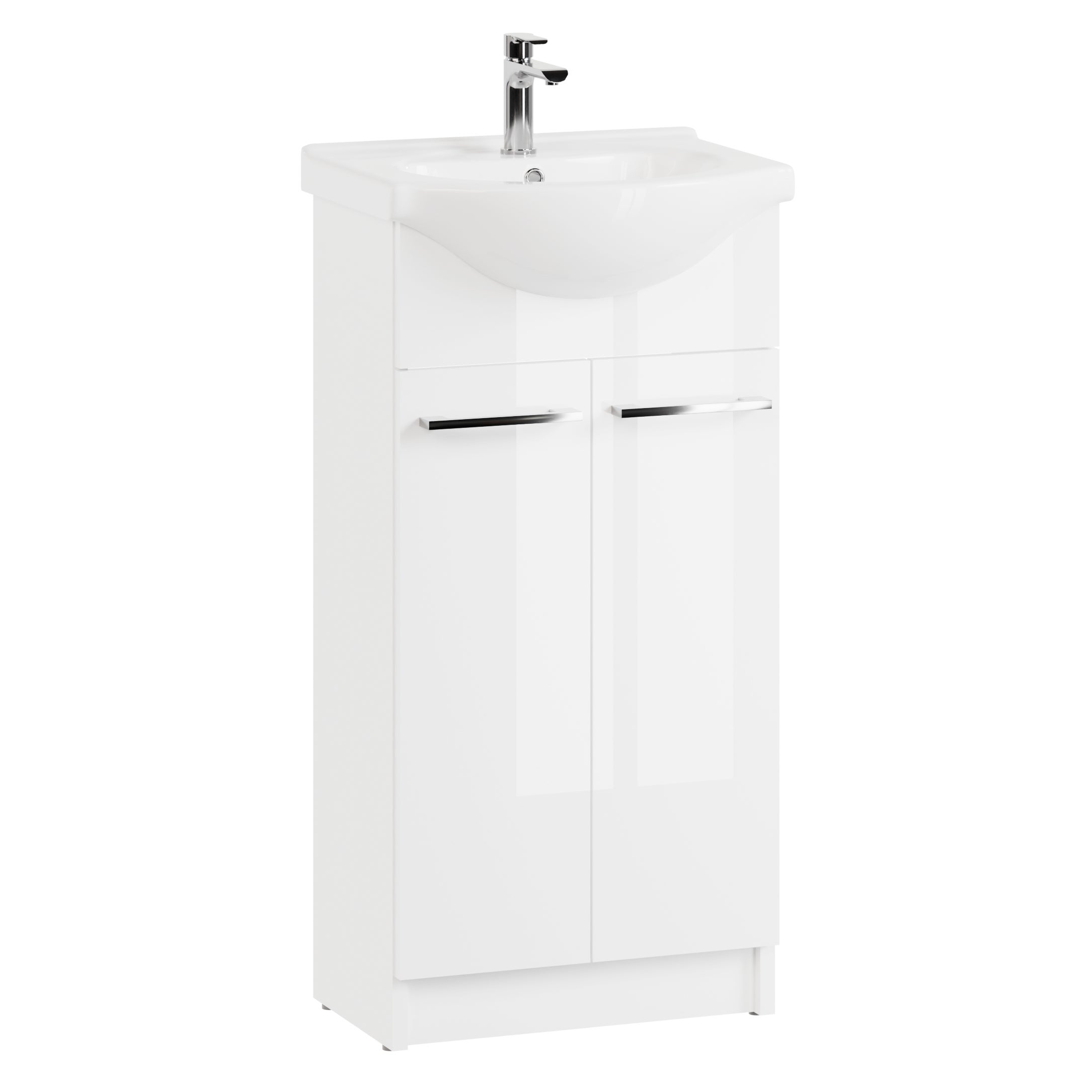 Szafka łazienkowa z umywalką stojąca pod umywalkę biała połysk zestaw 45 cm