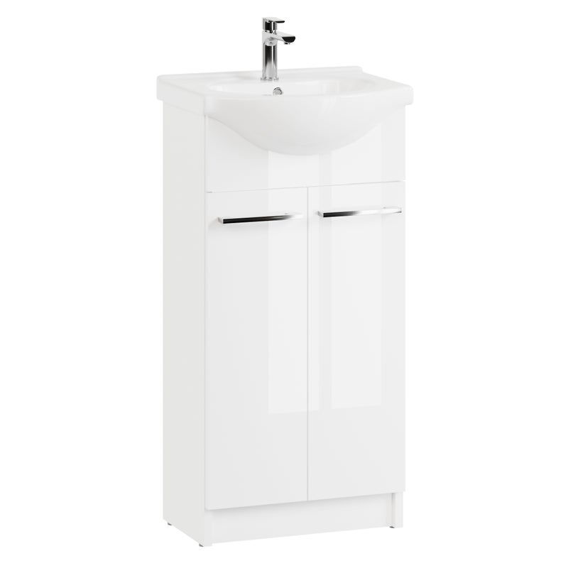 Szafka łazienkowa z umywalką stojąca pod umywalkę biała połysk zestaw 45 cm