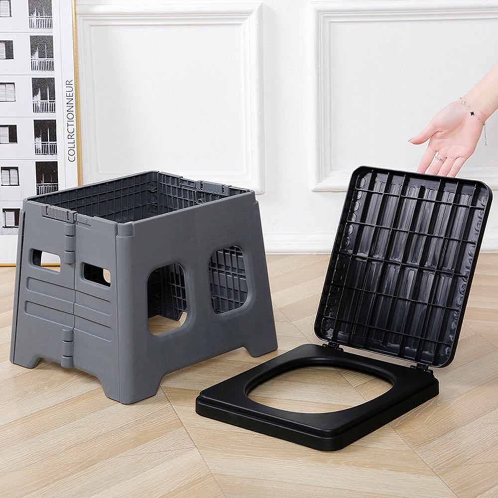 Voyage extérieur voiture wc portable avec couvercle dissiper goût toilette camping pliable wc portant 150KG gris - 5