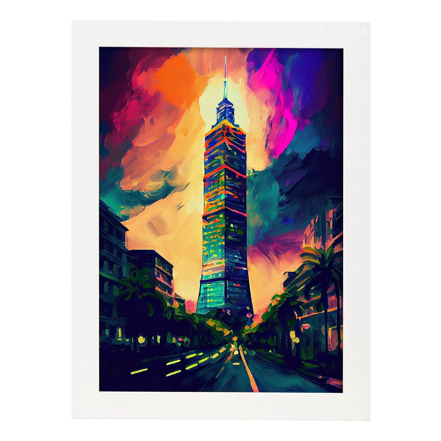 Nacnic poster de taipei 101 en estilo pintura al óleo ilustraciones de monumentos en estilo fotográfico a todo color diseño y a3 marcos blanco