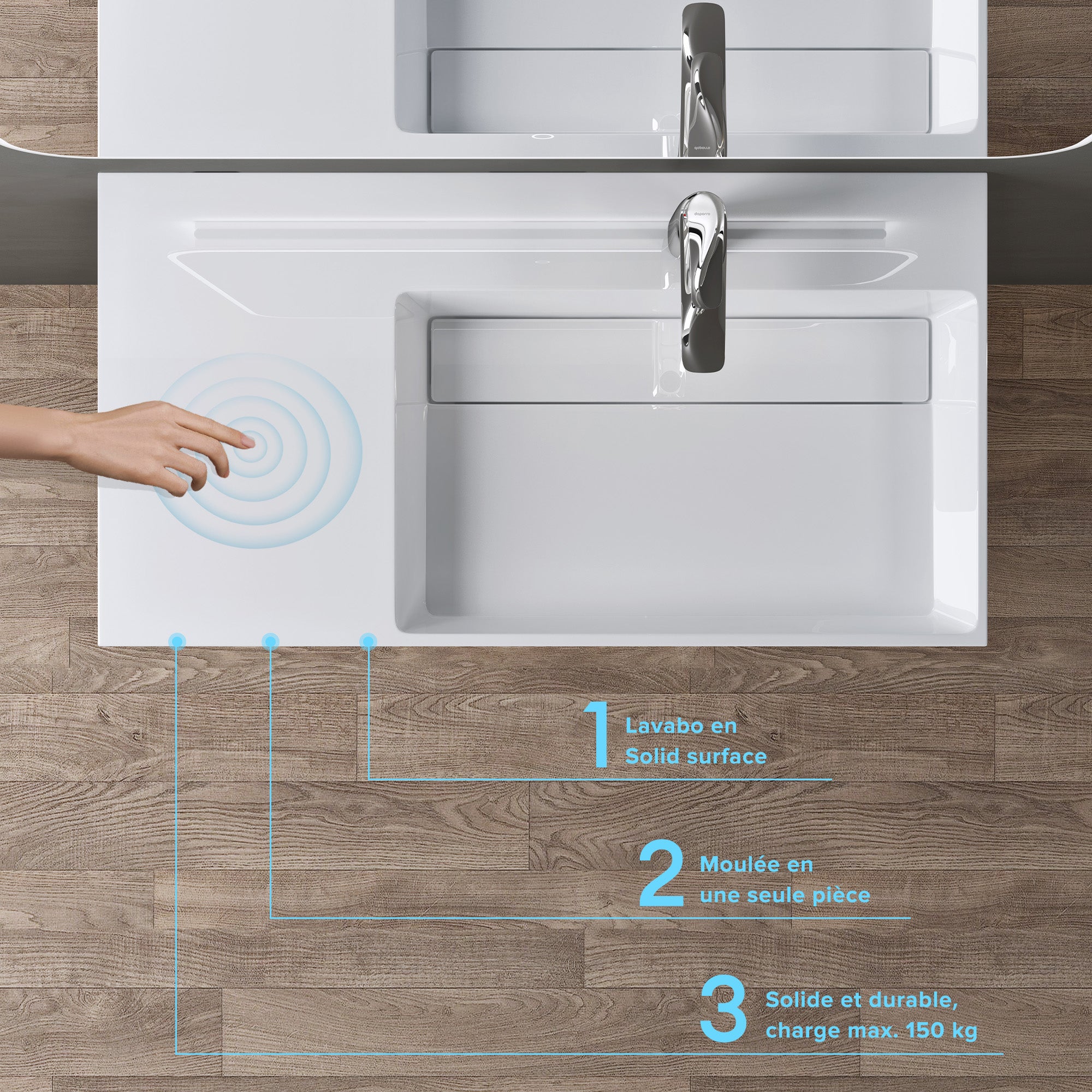 doporro Lavabo Suspendu Blanc 75cm Vasque à Poser Lave Mains Rectangulaire de Qualité pour Salle de Bain 75x43x14cm Colossum12-R - 2