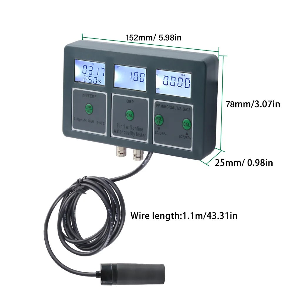 Testeur de qualité de l'eau WIFI 8 en 1 pour PH EC TDS ORP CF Température Salinité - 3