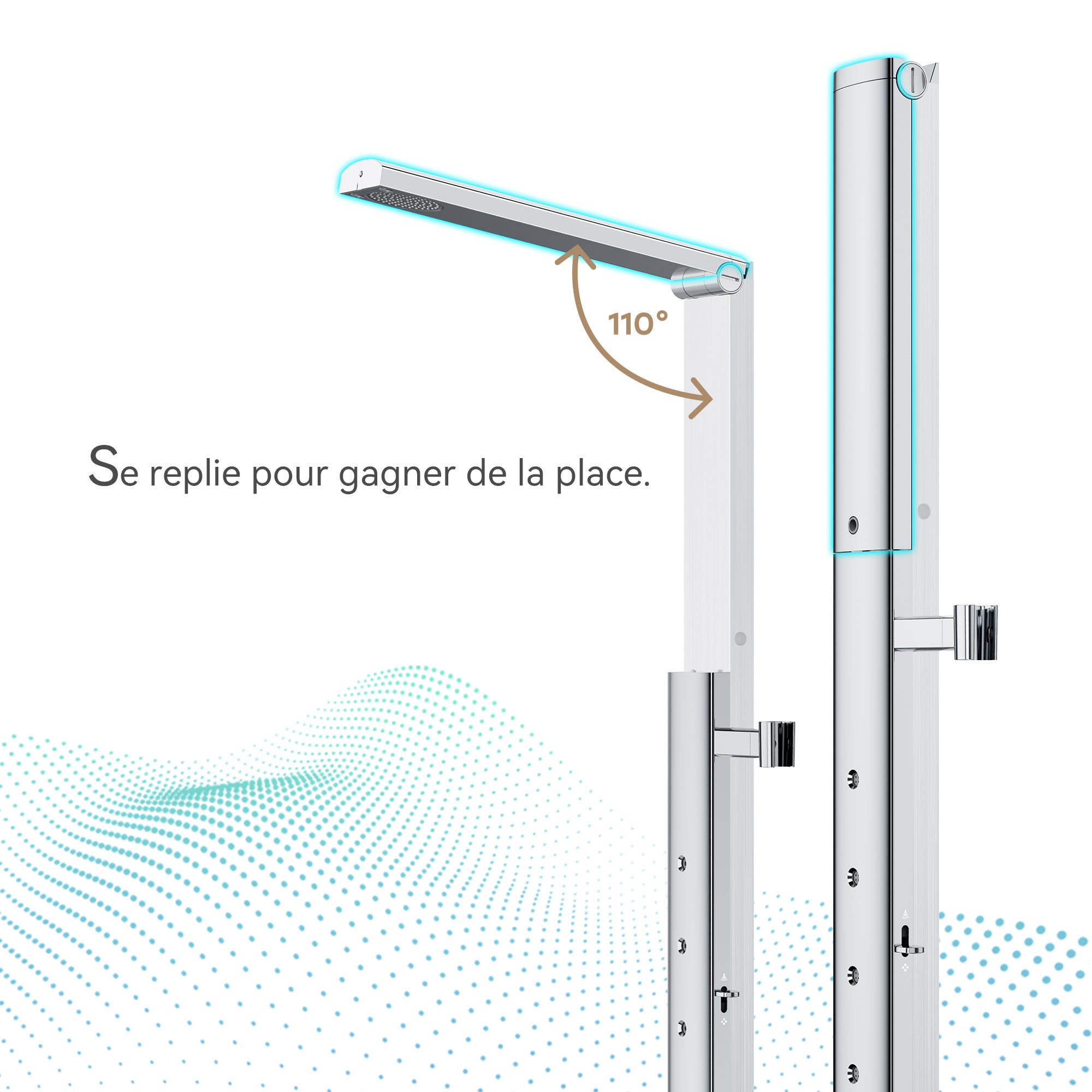 HOROW Ensemble de douche à effet pluie chromé, avec Robinetterie Thermostatique, 4 modes de massage, pliable, réglable en hauteur - 7