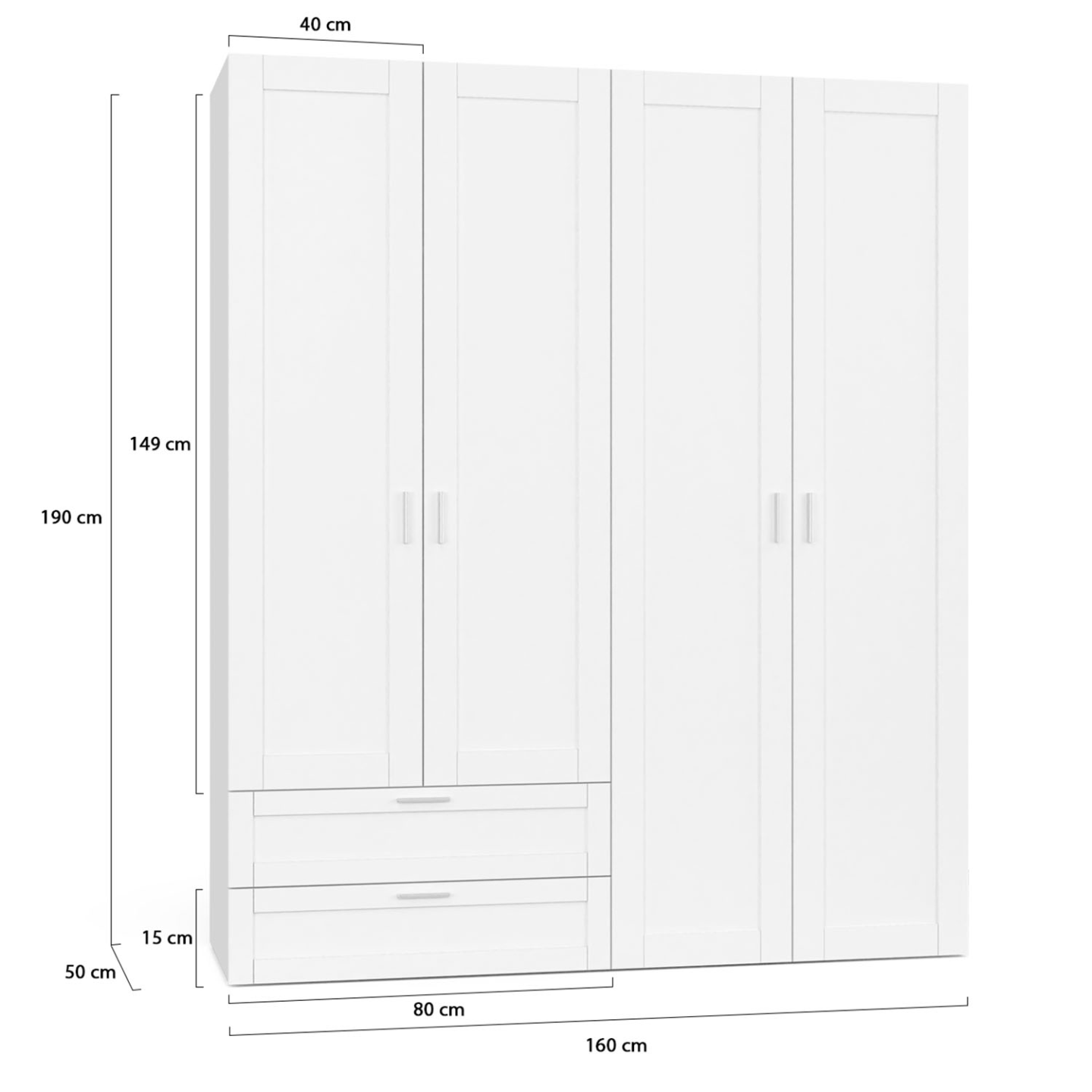 Armoire 4 portes VITO blanc penderie 160 cm avec 2 tiroirs et étagères - 4