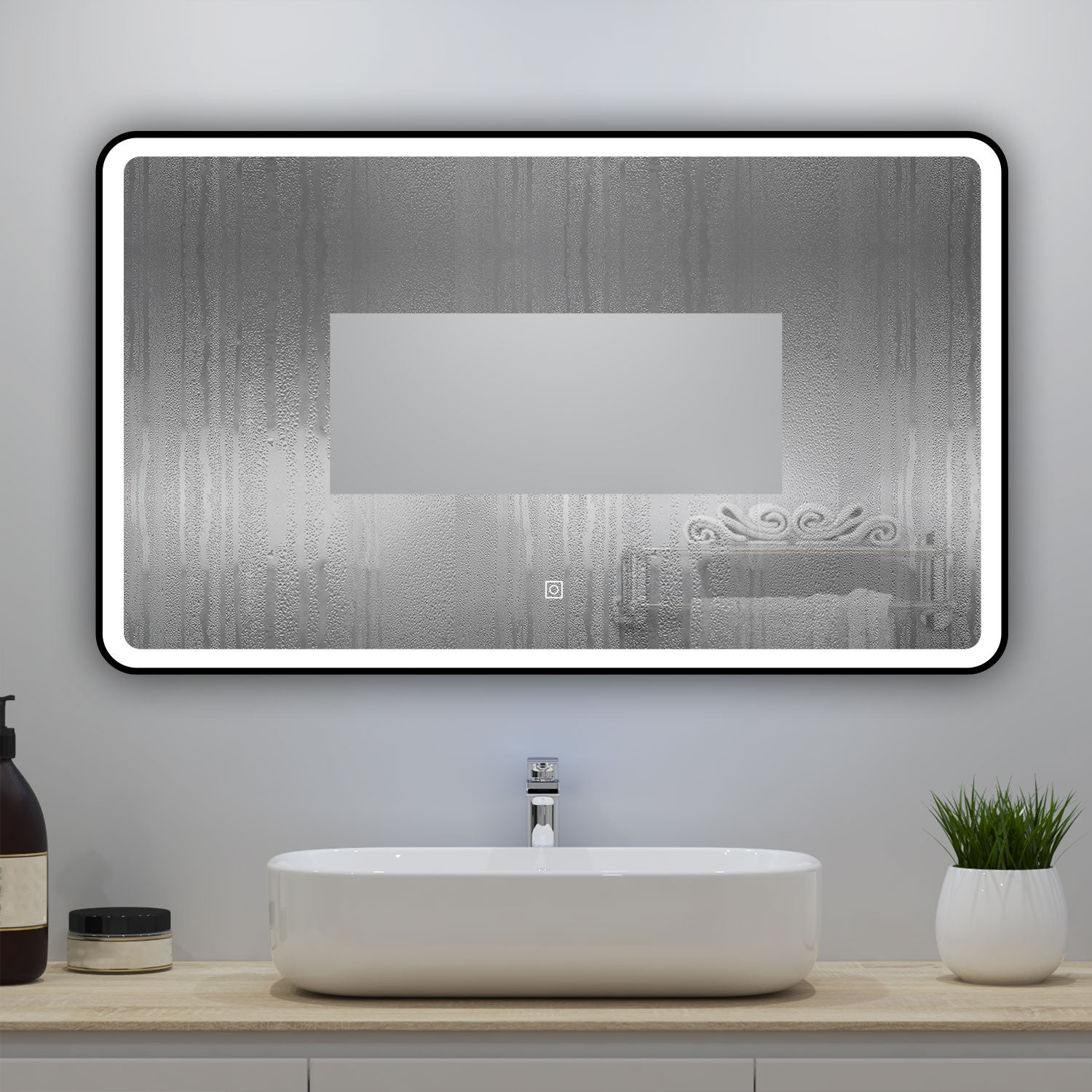 Miroir lumineux 100x60cm avec Anti-buée + 3 Couleurs + Dimmable, Miroir salle de bain - 4