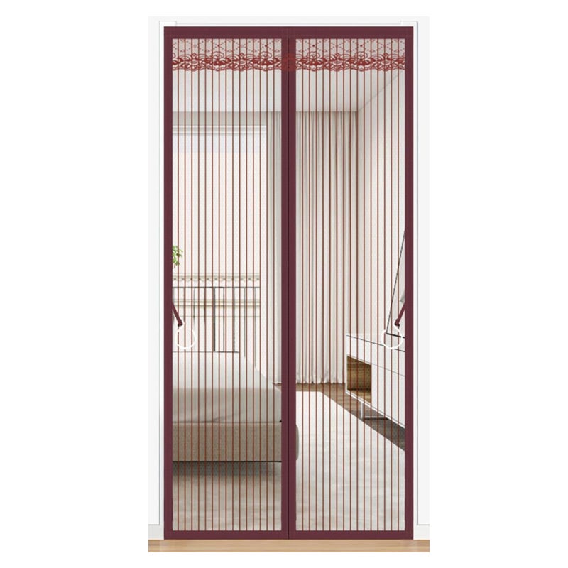 Samoprzylepne magnetyczne drzwi ekranowe bez wiercenia (paski kawa, 110 x 220 cm)