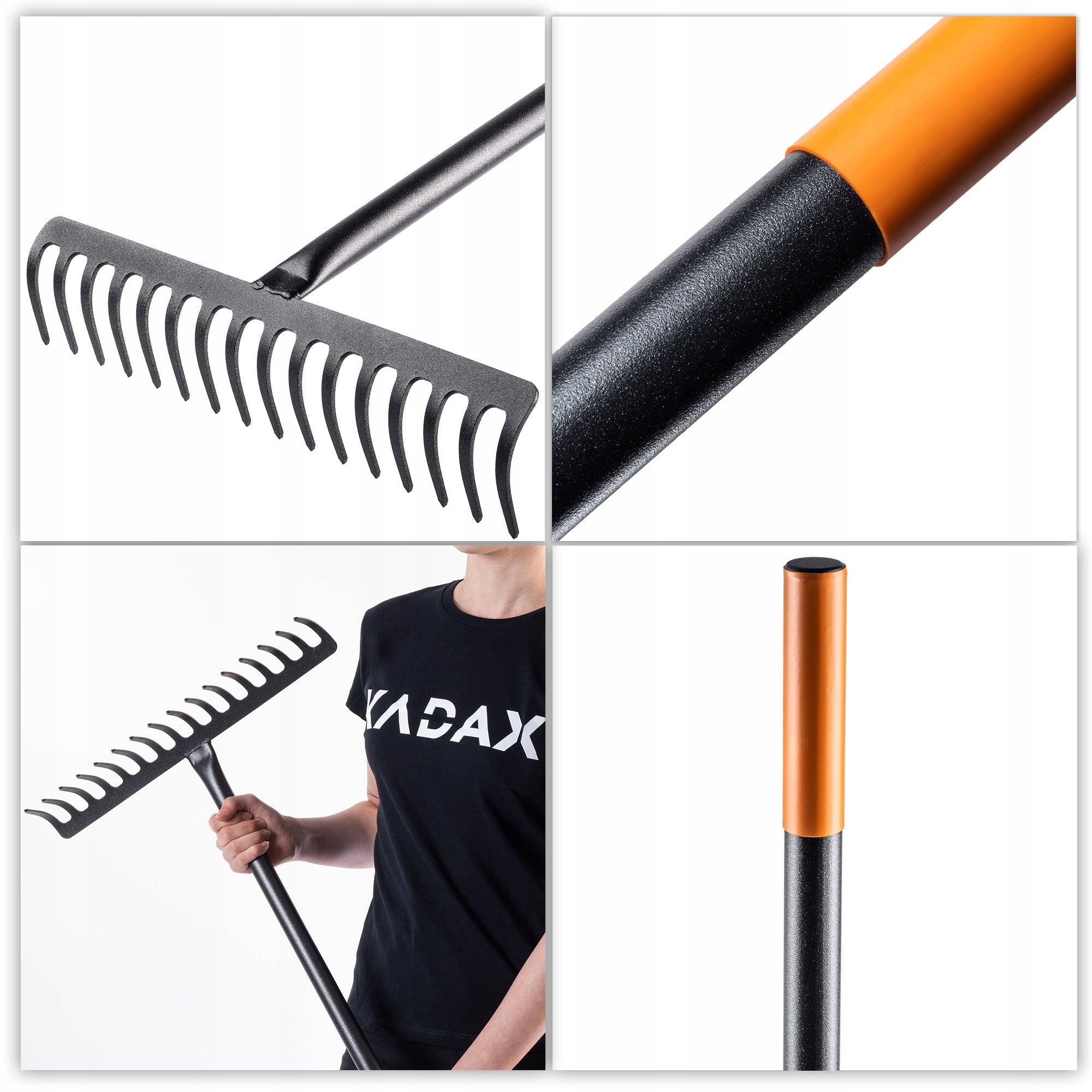 GRABIE DO LIŚCI TRAWY METALOWE OGRODOWE Z TRZONKIEM 154cm GRABKI 16 ZĘBÓW - 5