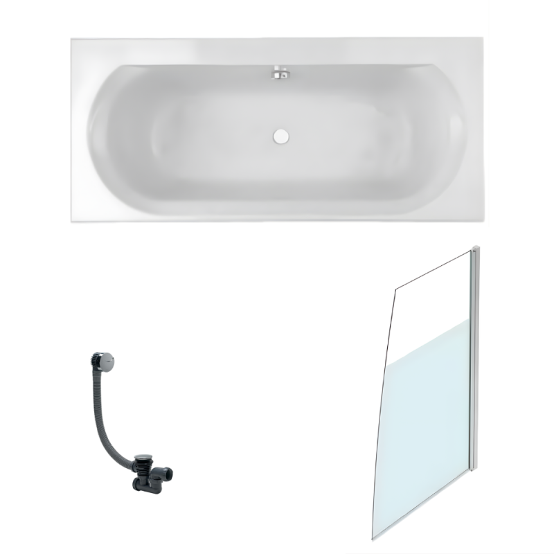 Bañera recta acrílica elise de 180 x 80 cm + mampara de ducha derecha + desagüe