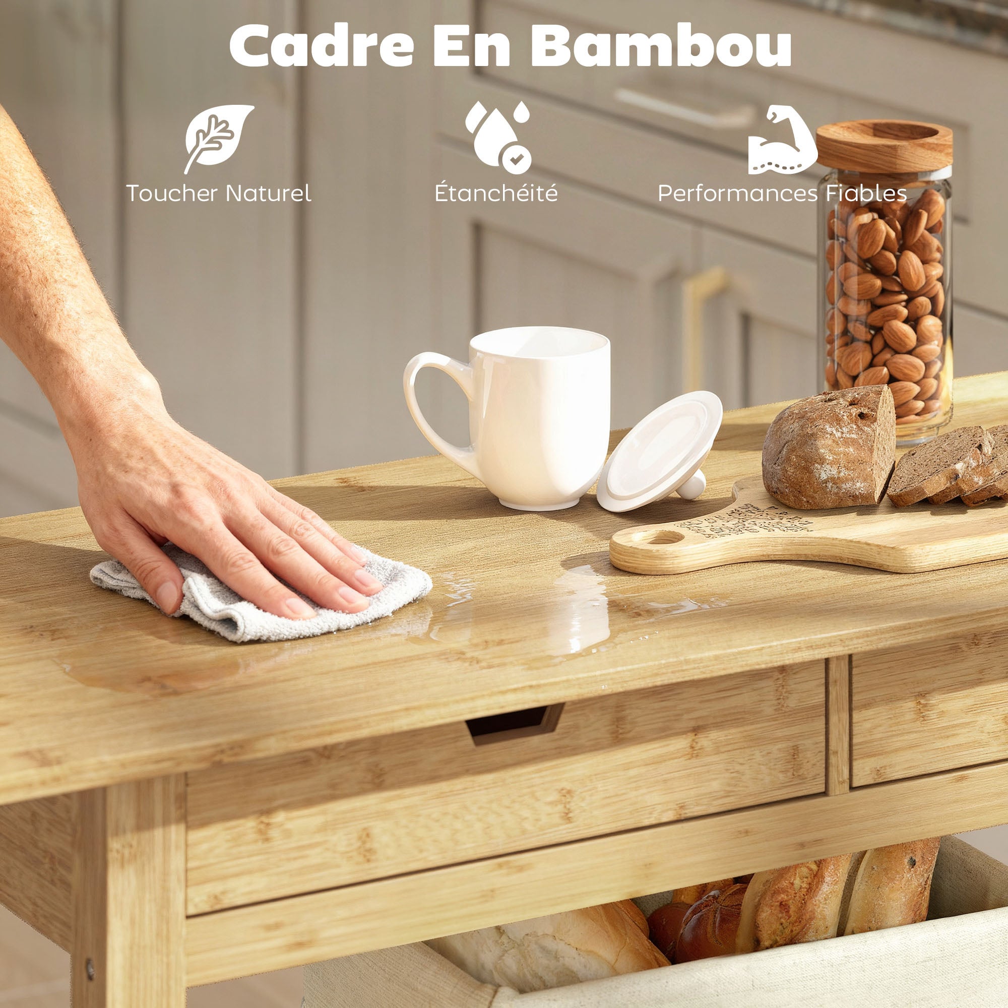 Desserte de cuisine bambou HOMCOM - 5