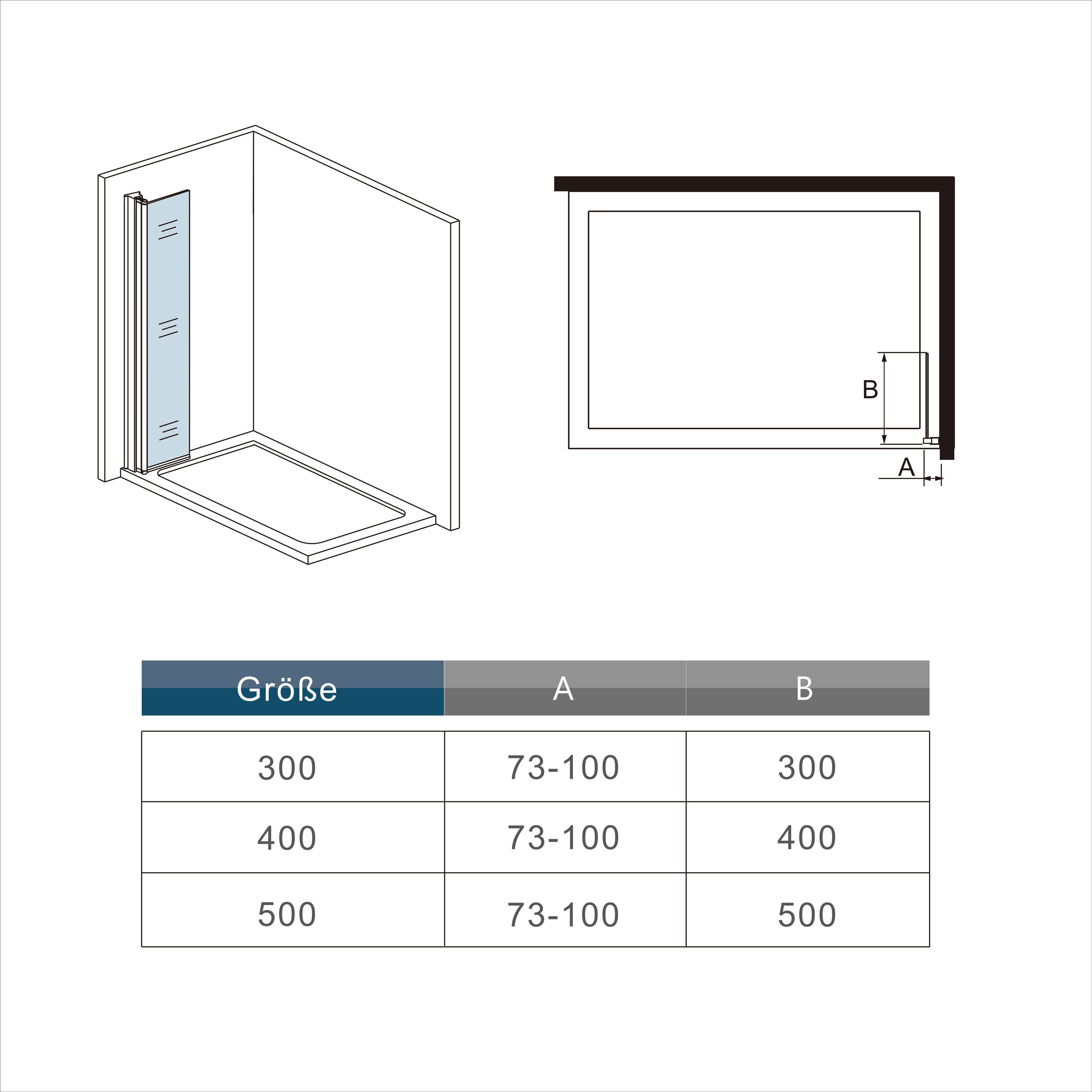 Paroi de douche à l'italienne pivotante 35x200cm paroi de douche retour pivotant mural en verre 8mm anticalcaire, profilé en alu Noir mat - 5