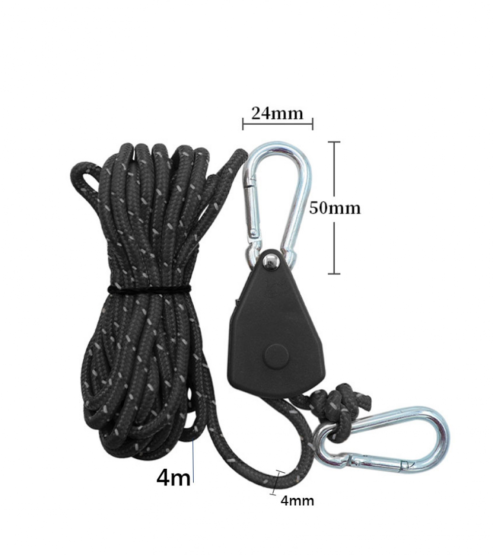 Lot 2 Cordes à Cliquet Réglables 4 M Réfléchissantes Kaki – Tendeur Poulie + 2 Crochets Rechange Pour Plantes, Lampes, Tente