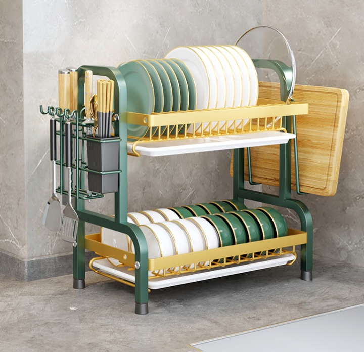 Darmlink zielony podwójny ociekacz - stal nierdzewna, duża pojemność, z tacą ociekową, do talerzy i misek