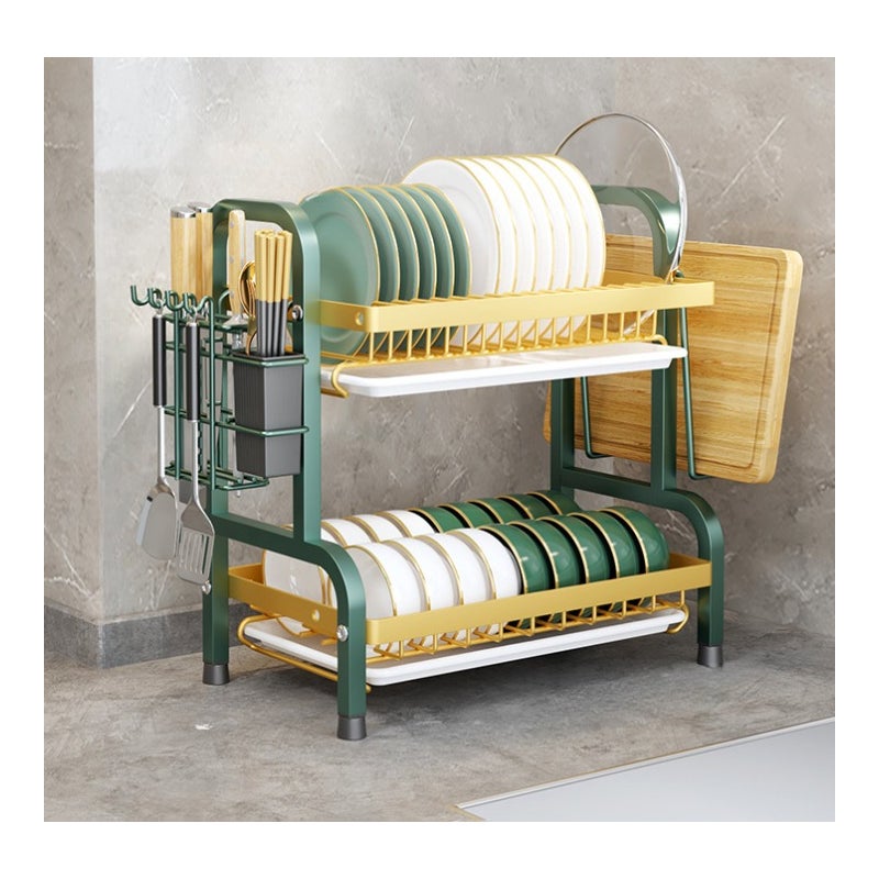 Darmlink zielony podwójny ociekacz - stal nierdzewna, duża pojemność, z tacą ociekową, do talerzy i misek