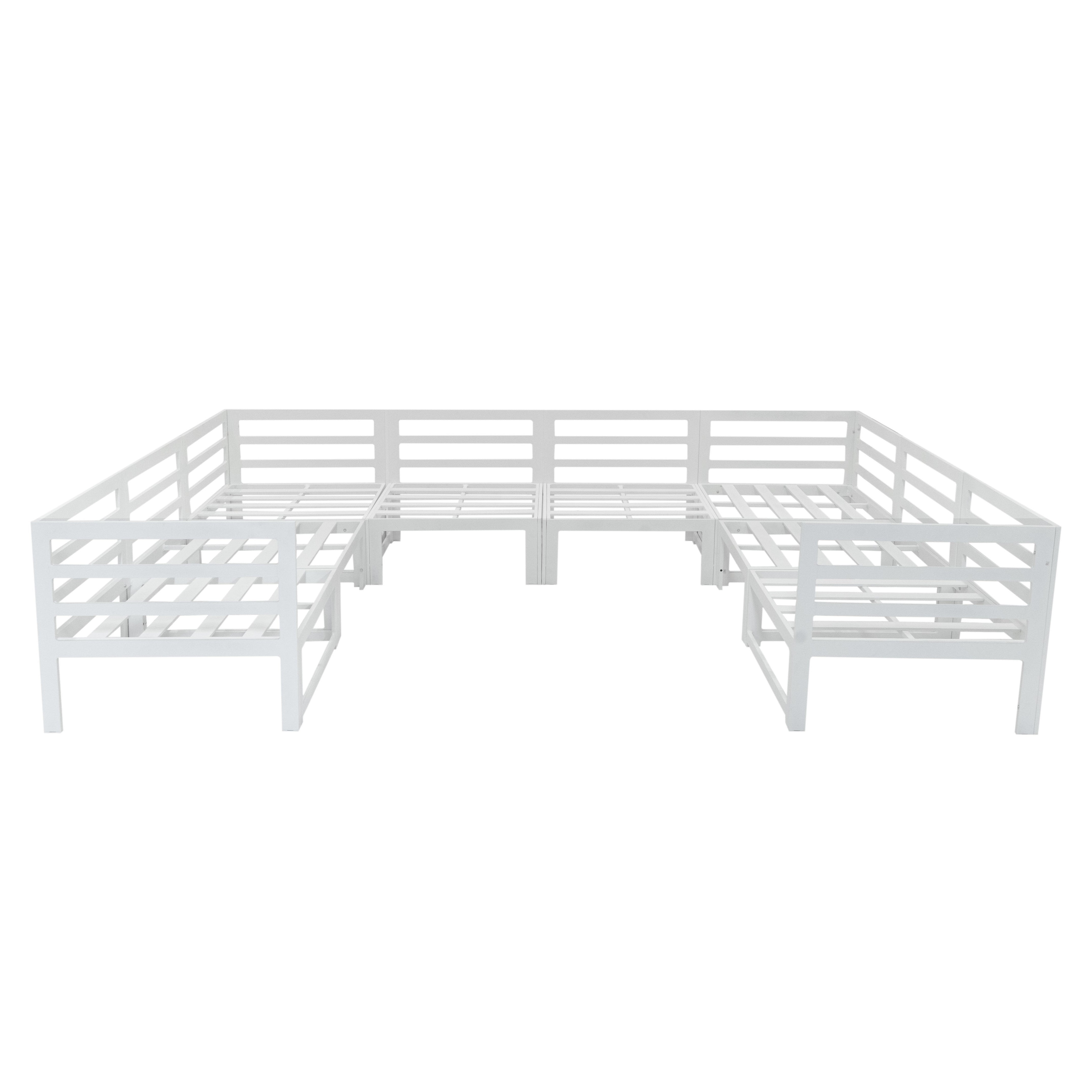 Conjunto de Móveis de Jardim Branco com Lareira | Sofá de 8 Lugares em Alumínio com Almofadas + Mesa com Lareira a Gás - 8