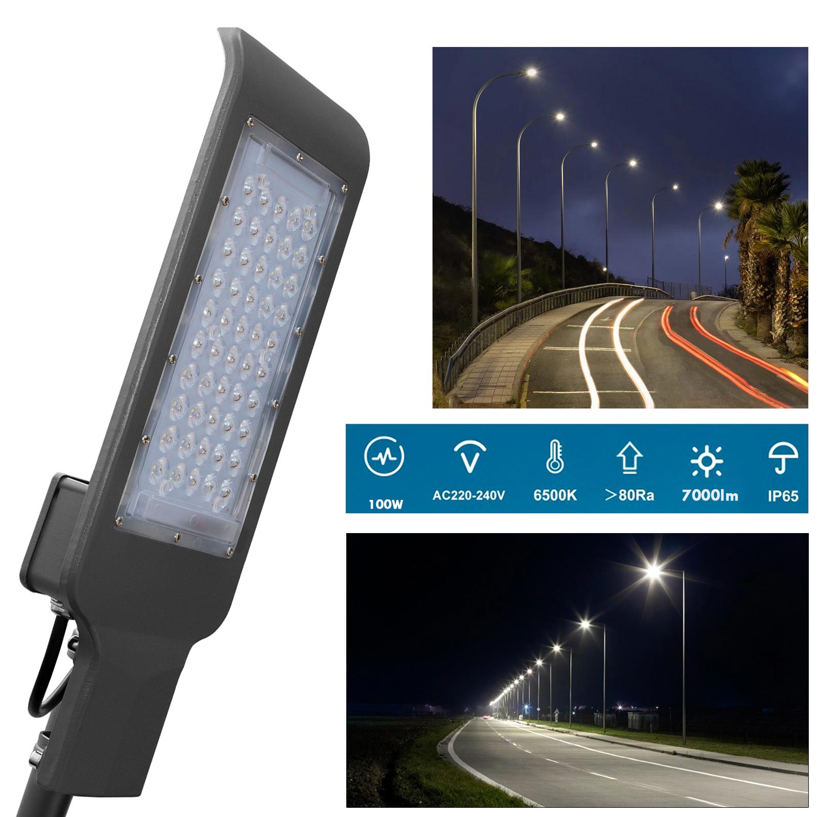 Lampione LED Stradale 100W Planetitaly - IP65, 9300 Lumen, Inclinabile Per Esterni - Foto 3