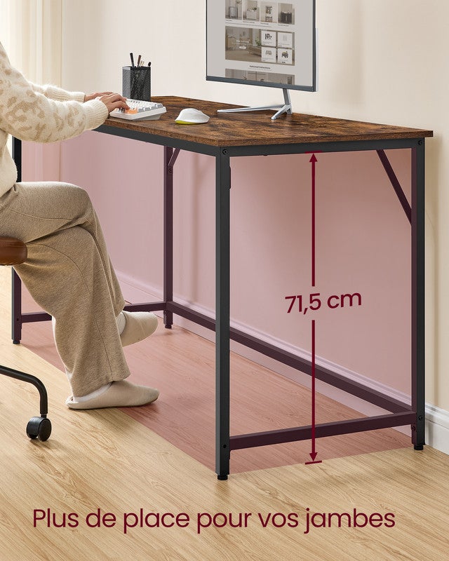 Bureau d'Ordinateur, Table, 160 x 60 x 76 cm, pour Bureau, Chambre, Salon, Cadre en Métal, Marron Rustique et Noir d'encre - 3