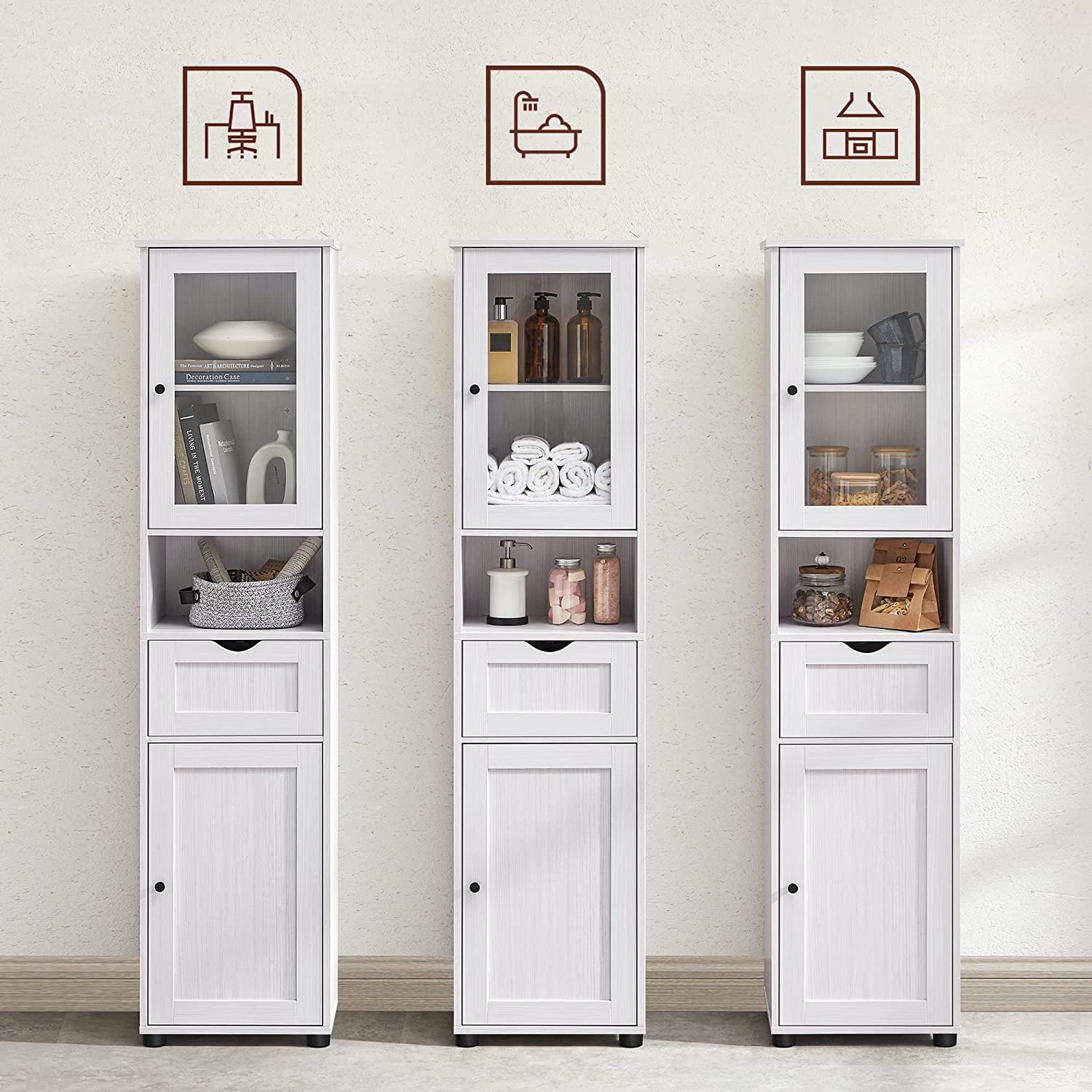 Armoire De Salle De Bain à Porte, Tiroir, Compartiment, 40 x 30 x 165 cm, Blanc érable - 4