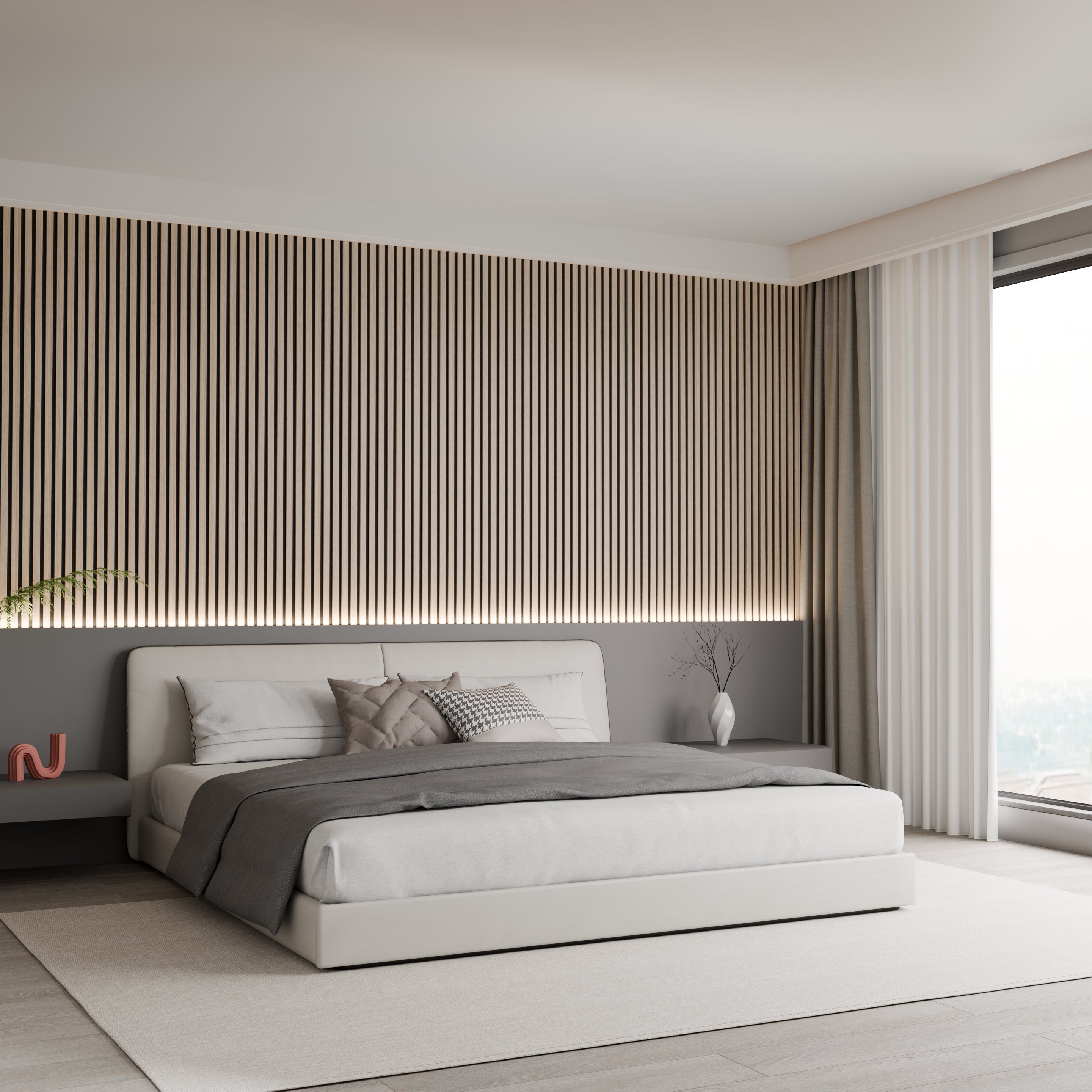 Lot 4 pièces - Panneau Acoustique - Noyer - Feutrine Noir - 240x60x1.1cm - 2