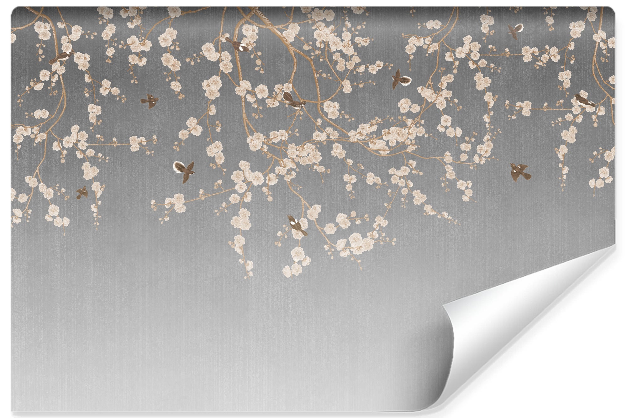 Papel pintado fotográfico no tejido para salón flores pájaros ramitas 400cm x 280cm