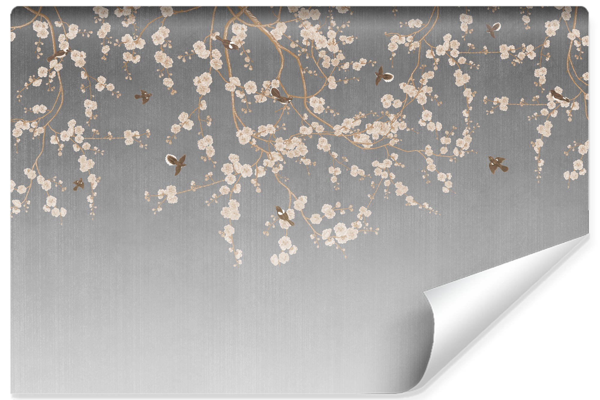 Papier Peint Intissé Photo Pour Salon FLEURS Oiseaux Brindilles 405cm x