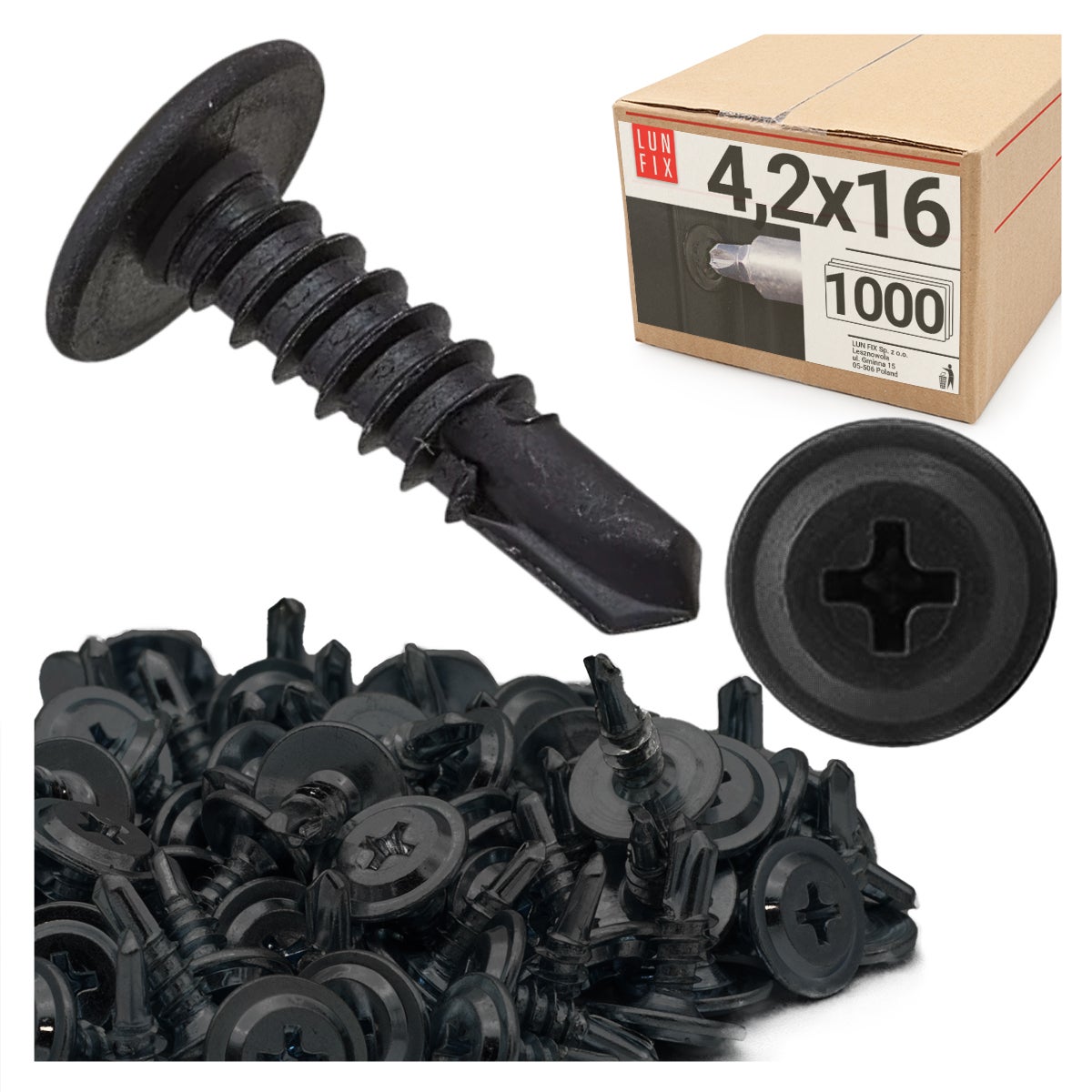 Wkręty do metalu samowiercące fosfatowane z łbem podkładkowym 4,2x16mm 1000szt.