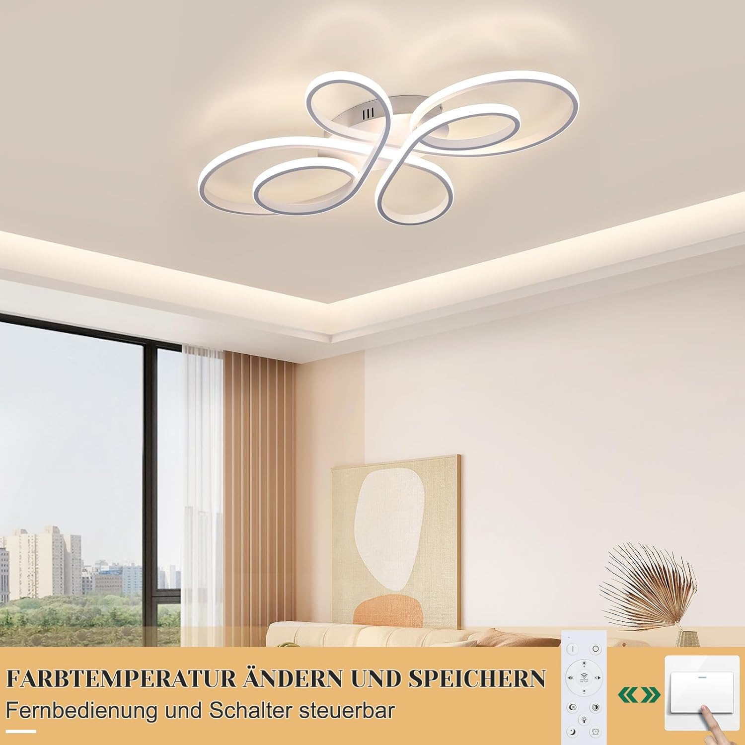 NETTLIFE Lampa sufitowa LED ściemnialna 80 cm biała 78 W Nowoczesny design Salon Sypialnia z pilotem Idealna do biura Kuchnia - 3