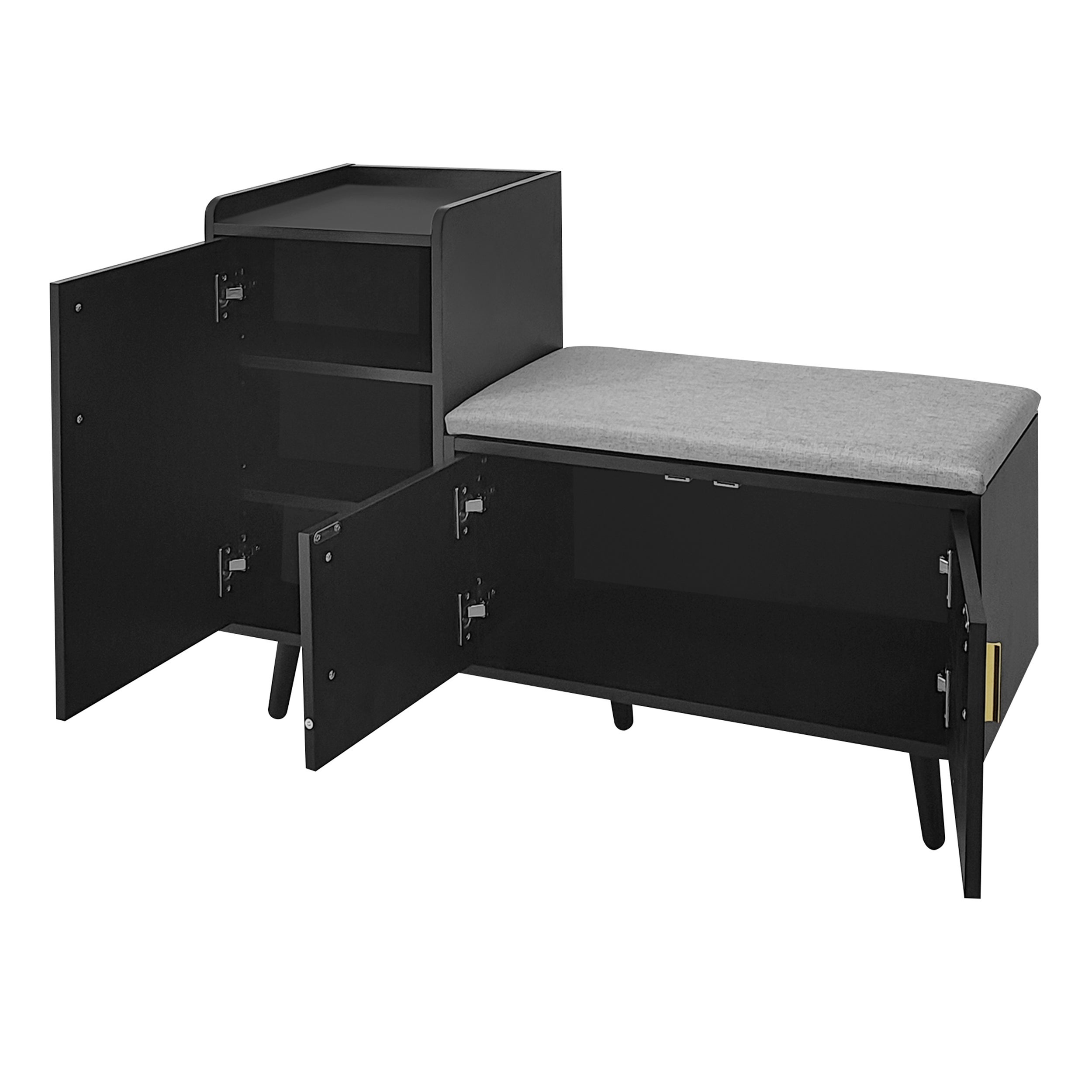 Banc à Chaussures 100x34x68,5 cm, Assise Rembourrée, 3 Portes, Étagères, Panneau Particules, Noir - 2