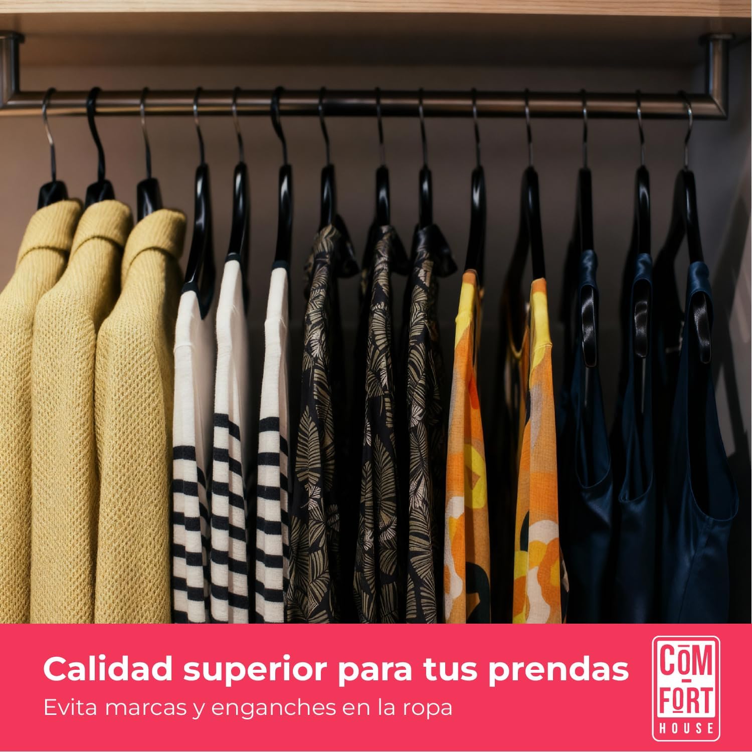 Pack de 40 Perchas de Madera Maciza color negro con Gancho Giratorio 360° y Muescas Antideslizantes - con Barra para Pantalones - Alta Resistencia - 5