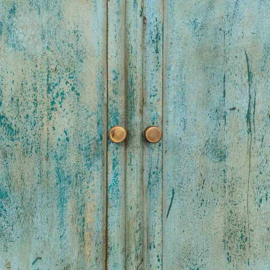 Credenza in legno fatta a mano color turchese 160x40x100h cm - 7