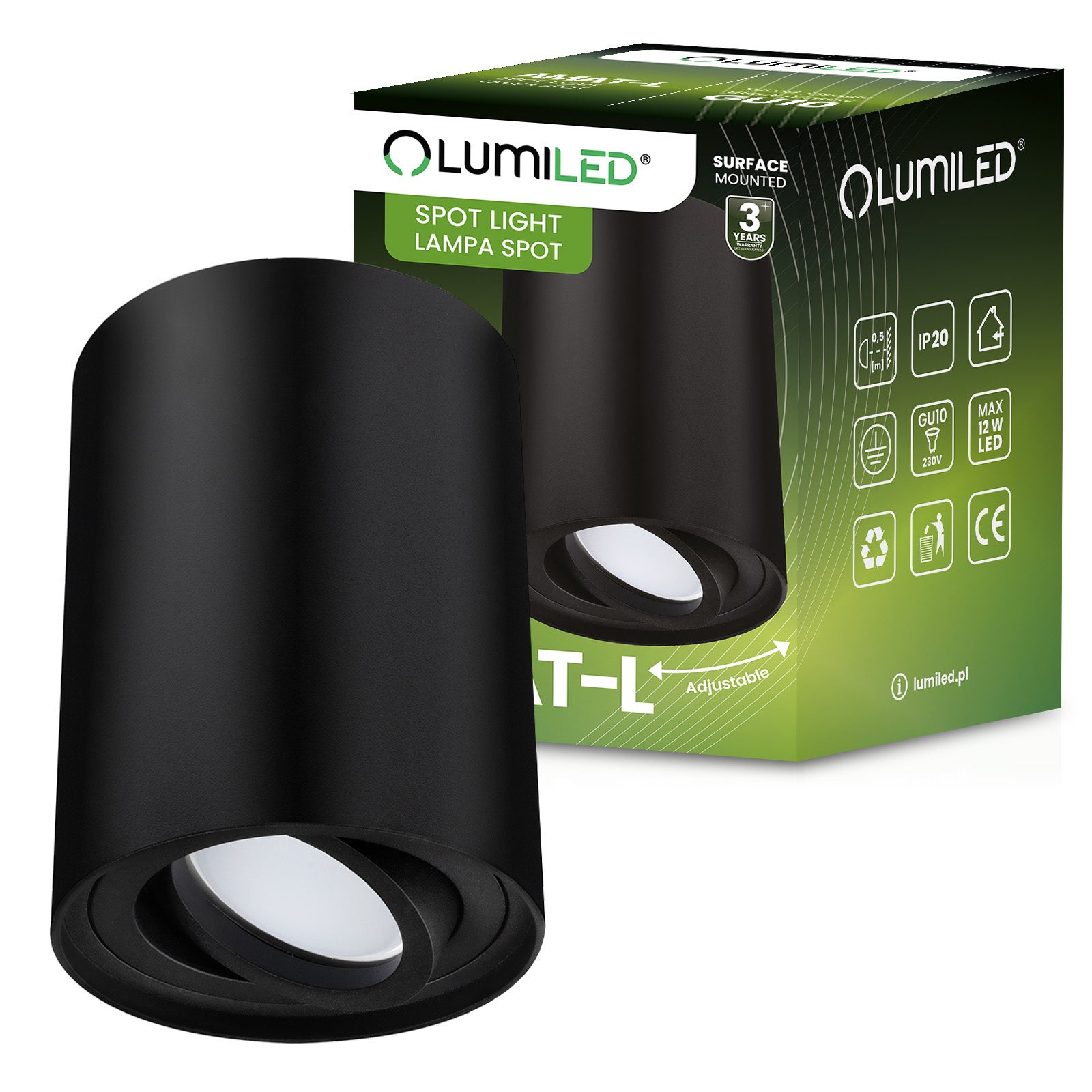Oprawa Natynkowa Lumiled Halogenowa Spot Tuba Ruchoma GU10 Okrągła Czarna 115mm 1 szt.