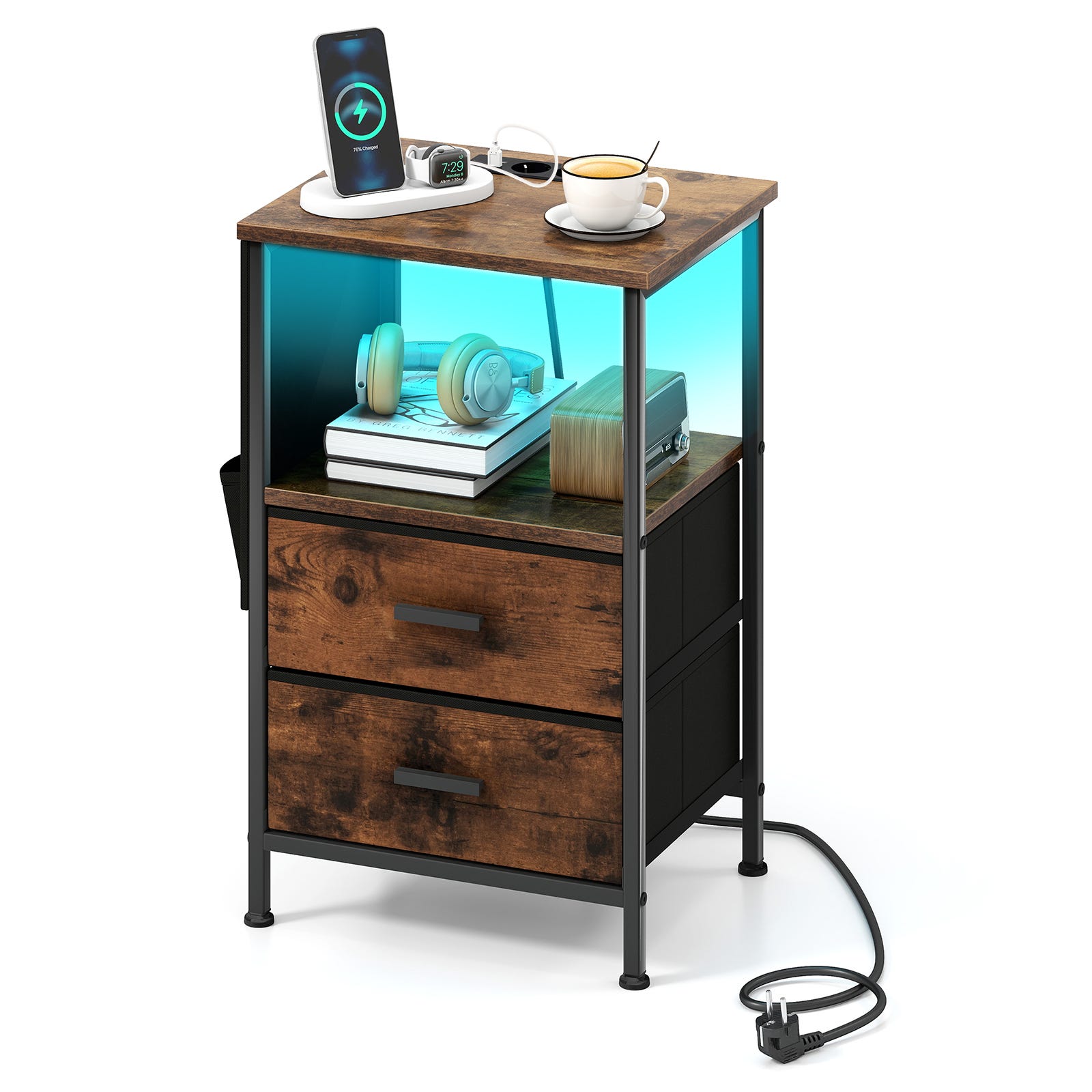 Vasagle table de chevet, avec bande led multicolore réglable, 3 tiroirs Vasagle table de chevet, avec bande led multicolore réglable, 3 tiroirs