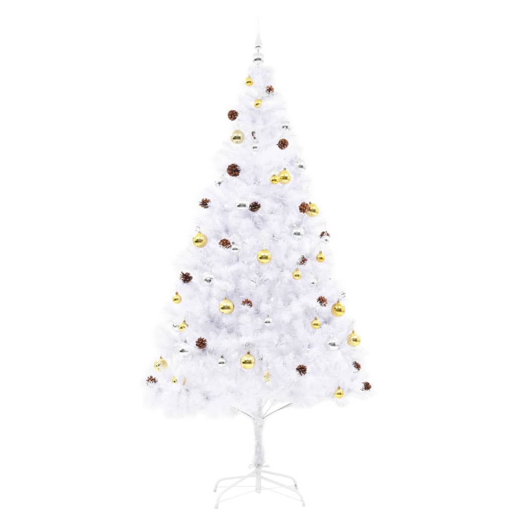 Árvore de Natal pré-iluminada com luzes e bolas brancas 210 cm - COMFORTXL - 3
