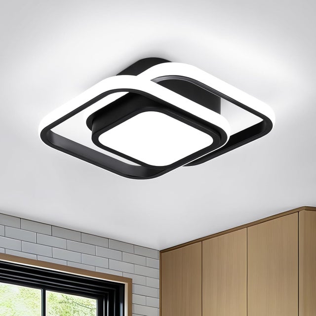 Nowoczesna lampa sufitowa LED – Kreatywny, podwójnie kwadratowy design – Czarny, odpowiedni do korytarzy, salonów, sypialni, kuchni i biur (światło t
