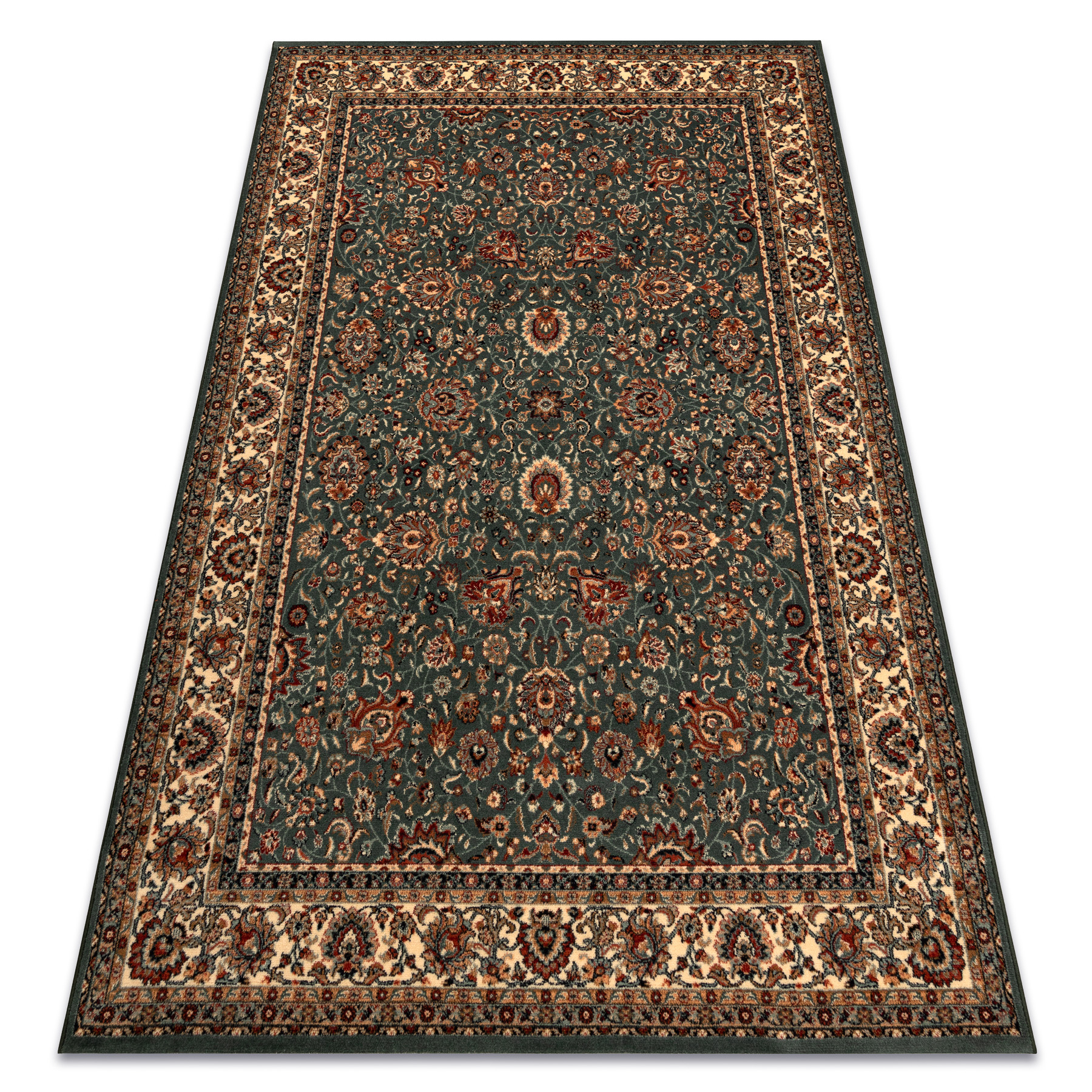Alfombra de lana kashqai 4362 410 ornamento verde / beige 67x130 cm
