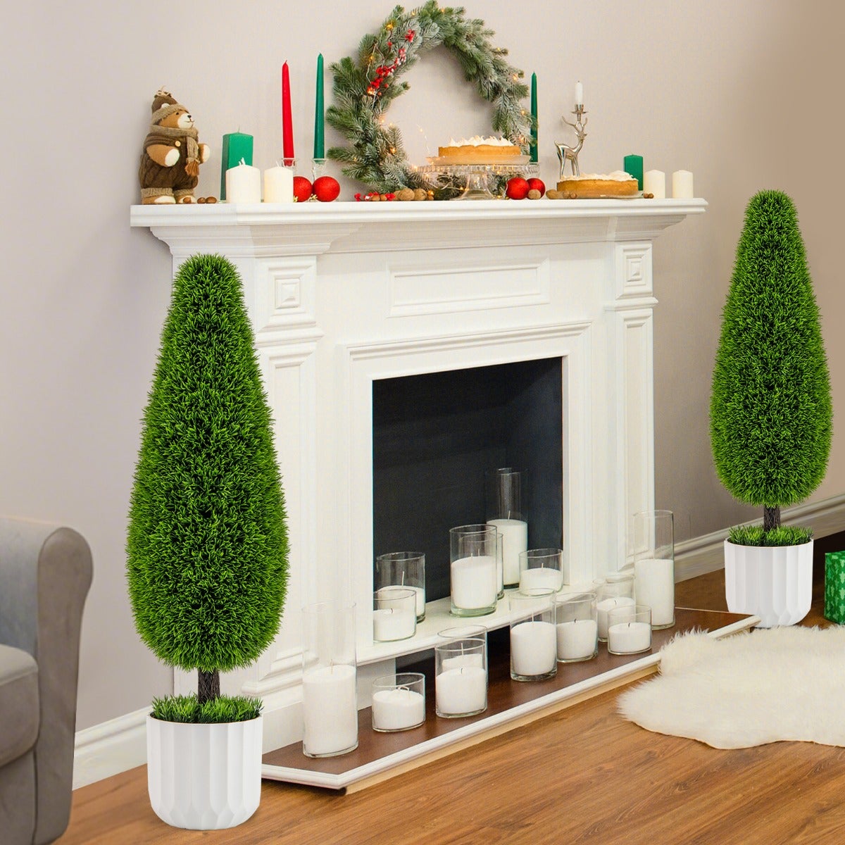 Essenza  Pack 2 Arbustos Artificiales Cedro Gota 90Cm, Topiarios Decorativos Con Maceta Verdes , Leroy Merlin