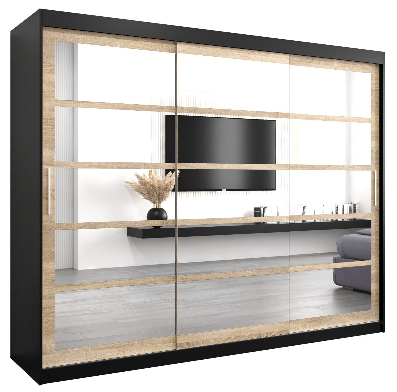 Szafa przesuwna garderoba ROMA 2 250 x 62 x 200 cm Czarny + Sonoma - Abiks Meble