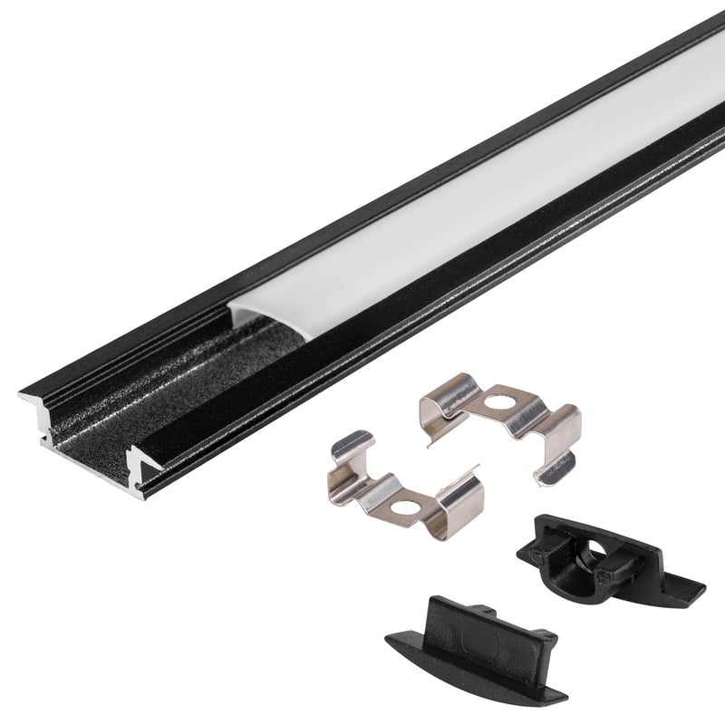 Profil LED aluminiowy wpuszczany GK 2m czarny z kloszem czarnym XUDO