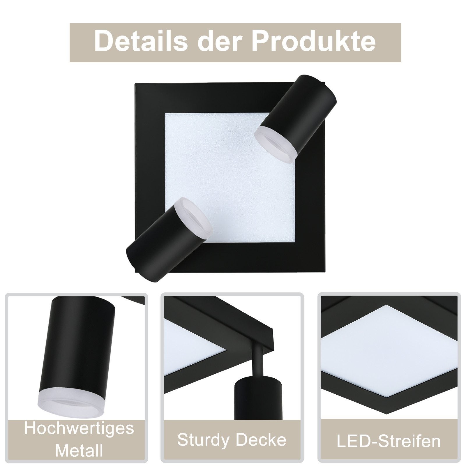 NETTLIFE Spot de plafond carré GU10 3000k blanc chaud 20W lampe de chambre orientable 350° blanc chaud - 4