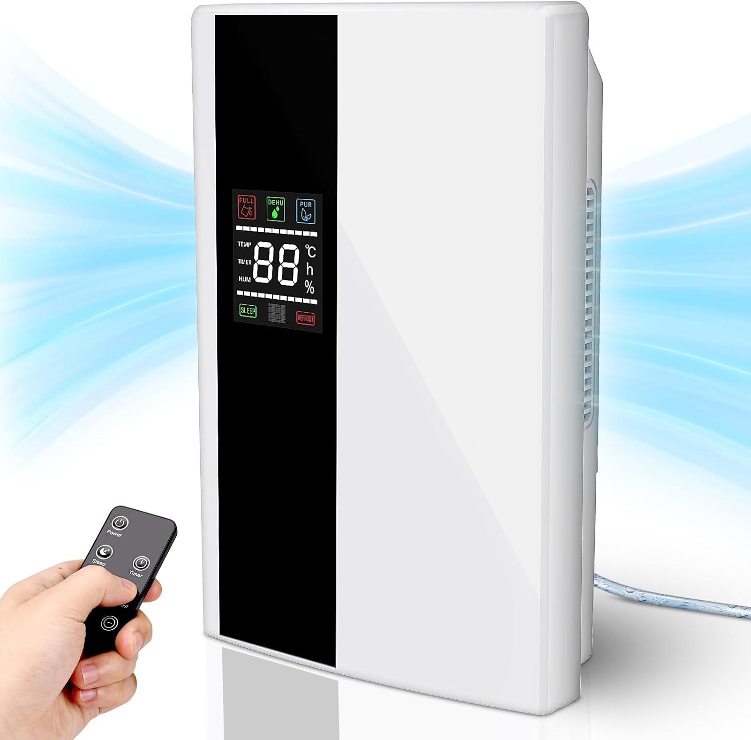 Deshumidificador de aire eléctrico, deshumidificador doméstico de 1500ml, descongelación y apagado automático, modo de suspensión ultrasilencioso
