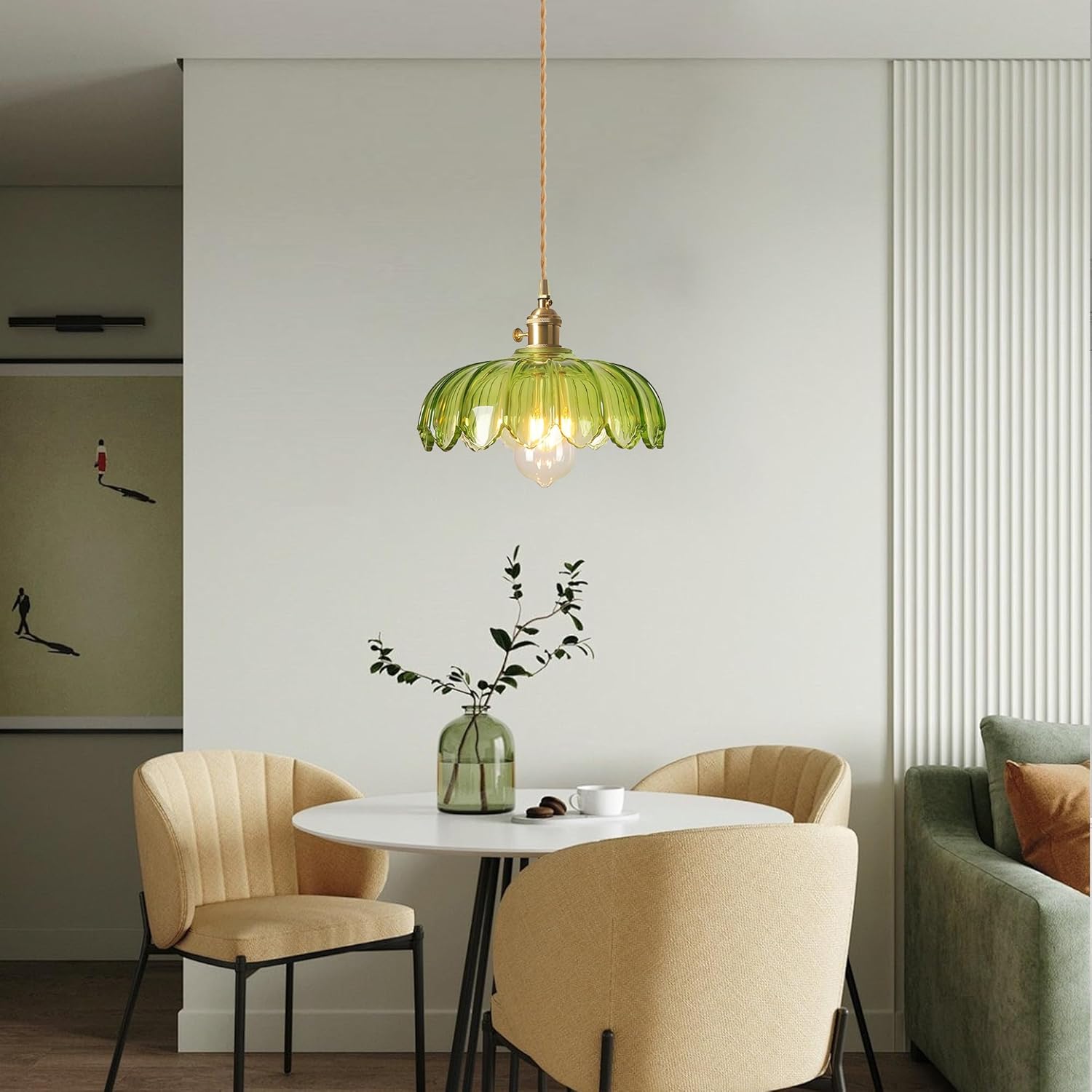 25 cm industriel Vintage pendentif éclairage verre Lotus lampe suspension lustre E27 laiton finition plafond suspension lampe (Vert) - 6