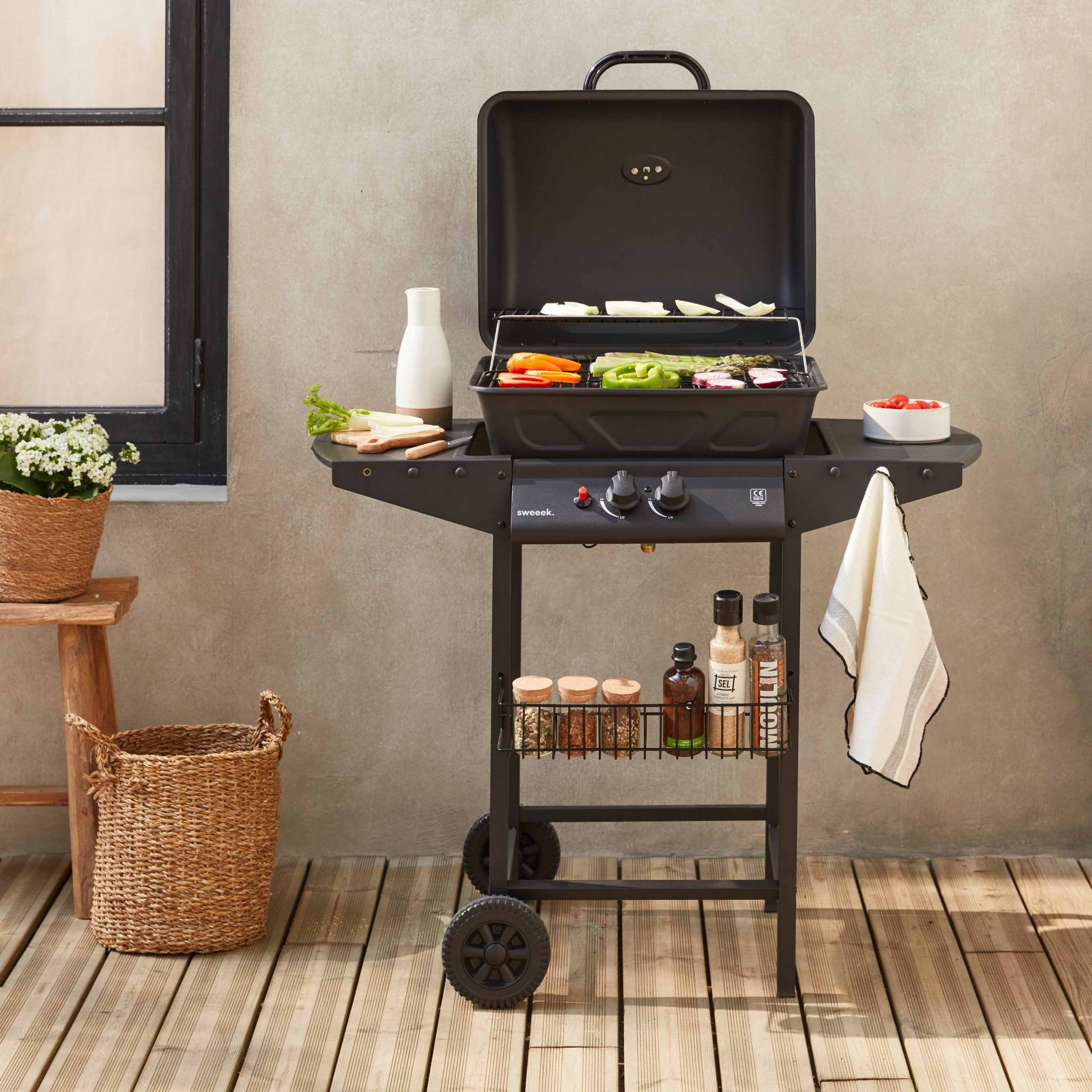 Barbecue a gas a 2 bruciatori, Nero - 3
