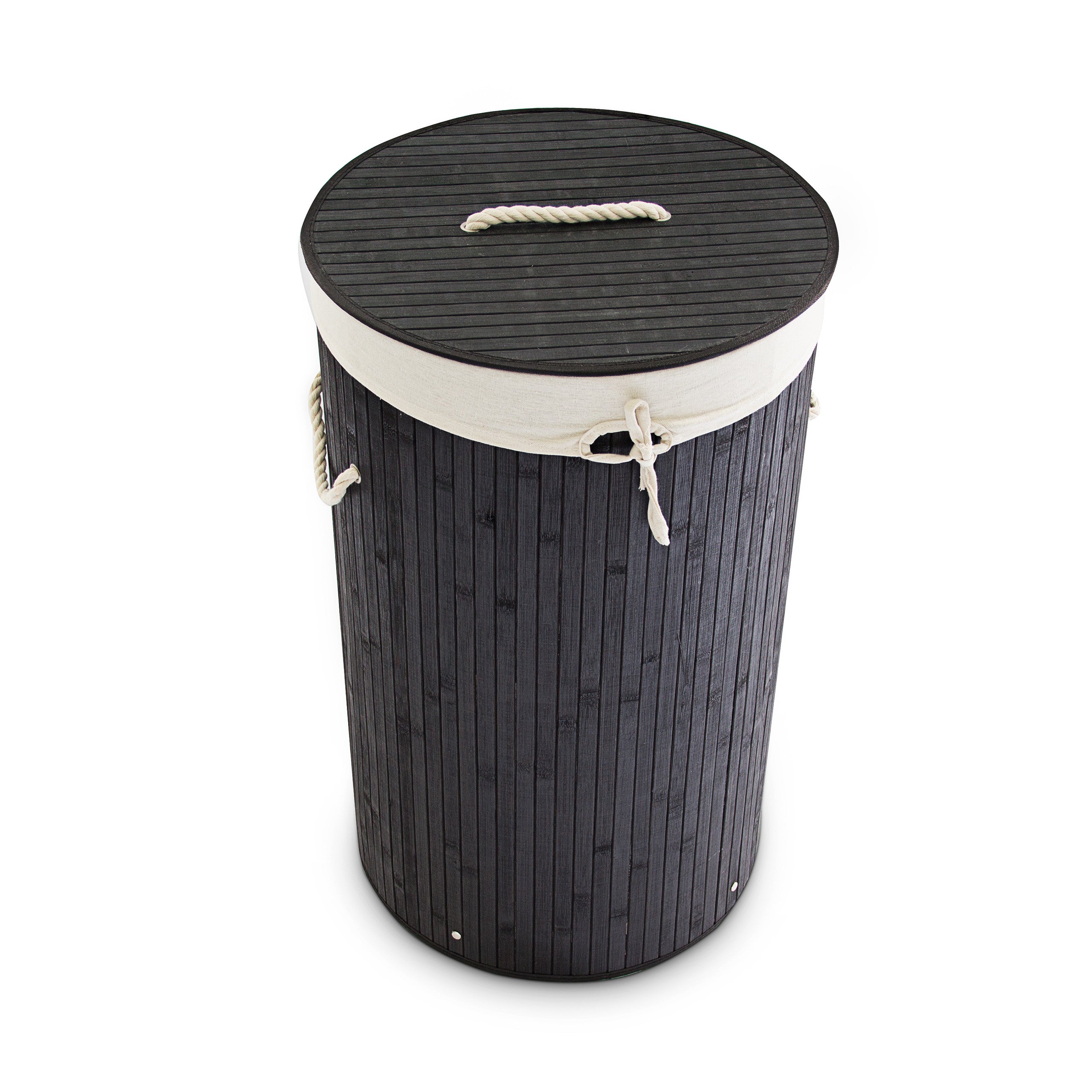 3x Panier à linge bambou, corbeille linge pliante, 70 L, sac intérieur coton, 65 x 49,5 x 37 cm, noir - 8