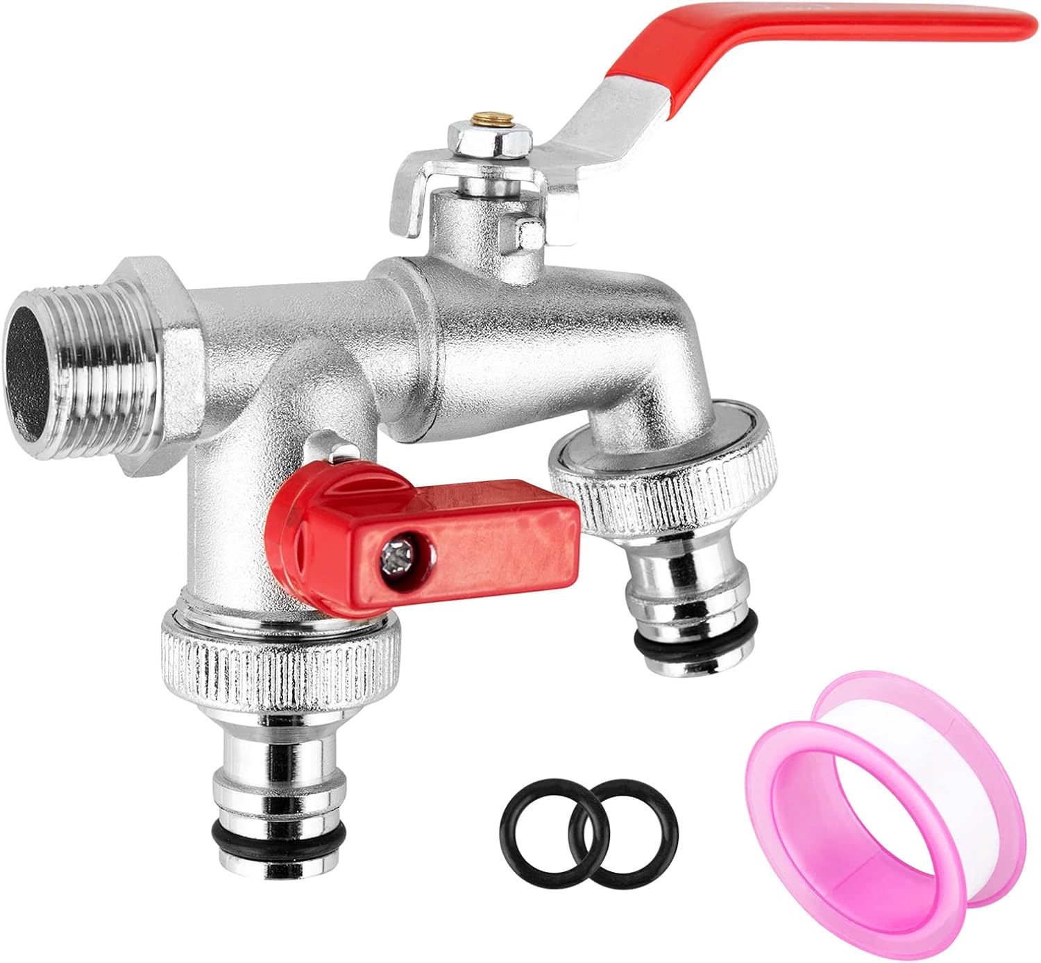 1/2-calowy mosiężny kran ogrodowy: z 2 wyjściami 3/4", idealny do ogrodu, pralki i beczki na deszczówkę.
