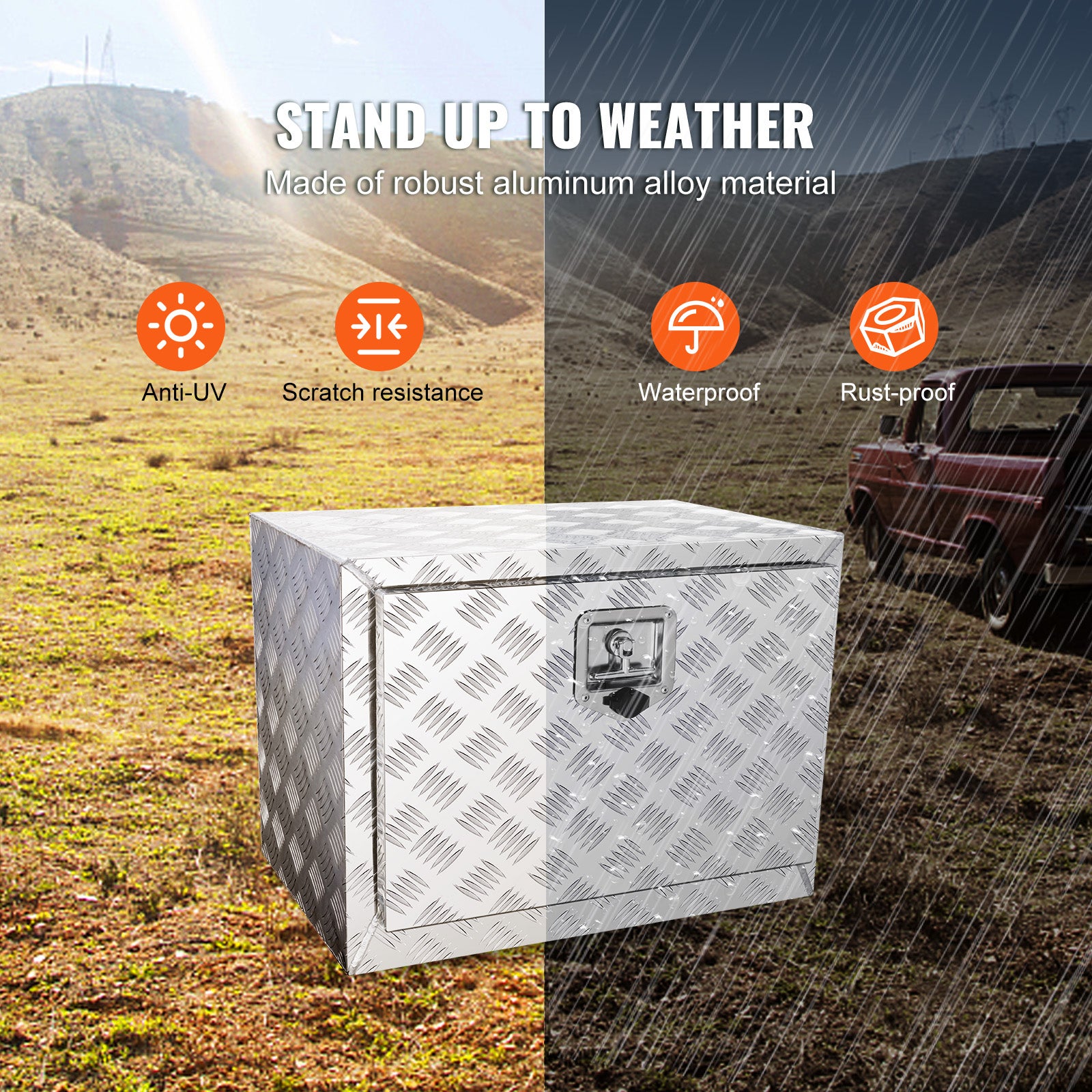 Coffre de camion sous le corps SucceBuy 61 x 35,6 x 40,6 cm,rangement d'outils en plaque diamantée en aluminium,boîte étanche avec serrure - 6