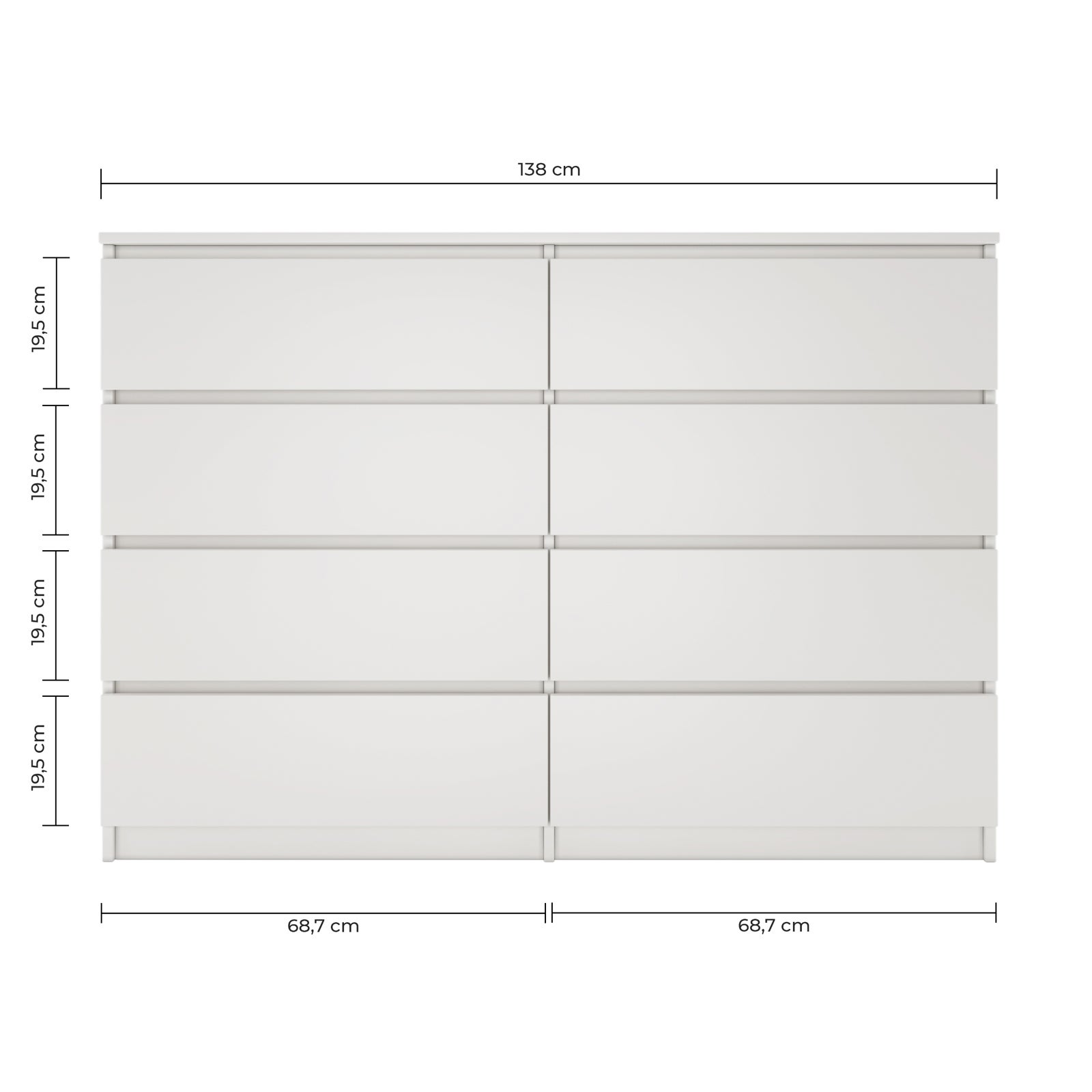 MILANO - Cassettiera moderna per camera / soggiorno / ufficio 40x138x97 - 8 cassetti scorrevoli - Mobile contenitore - Cassettiera - 5