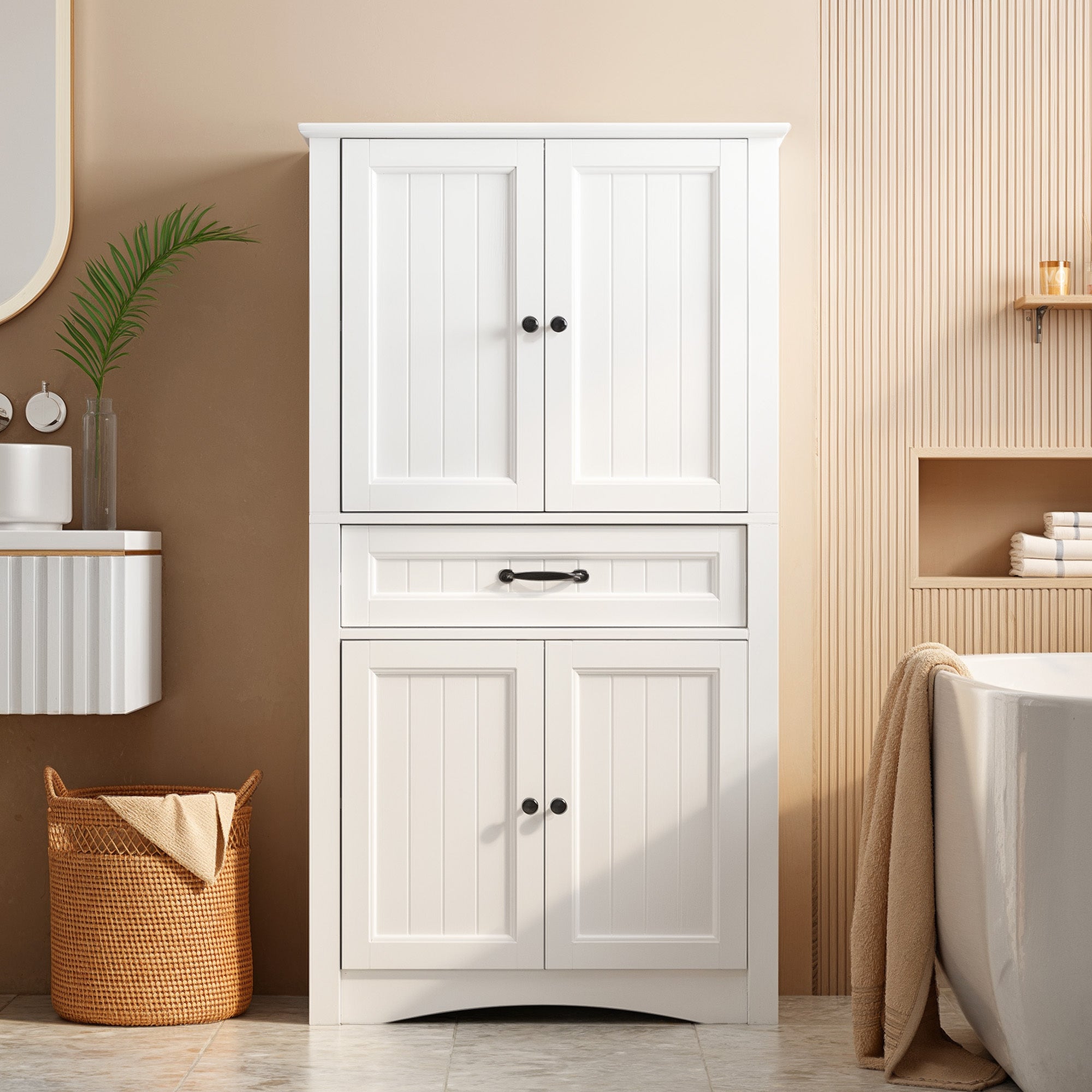 Mobile bagno con 1 cassetto 4 ante ripiano regolabile bianco 73 x 31 x 132 cm Bealife - 7