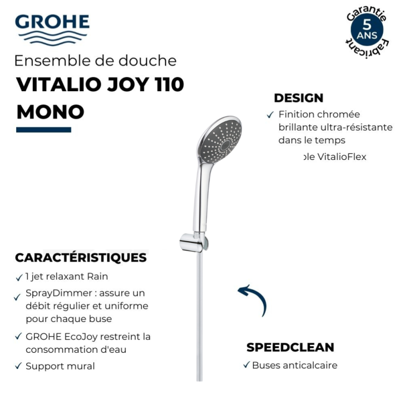 Słuchawka prysznicowa + wąż + uchwyt GROHE Vitalio chromowany z 1 funkcją - 2