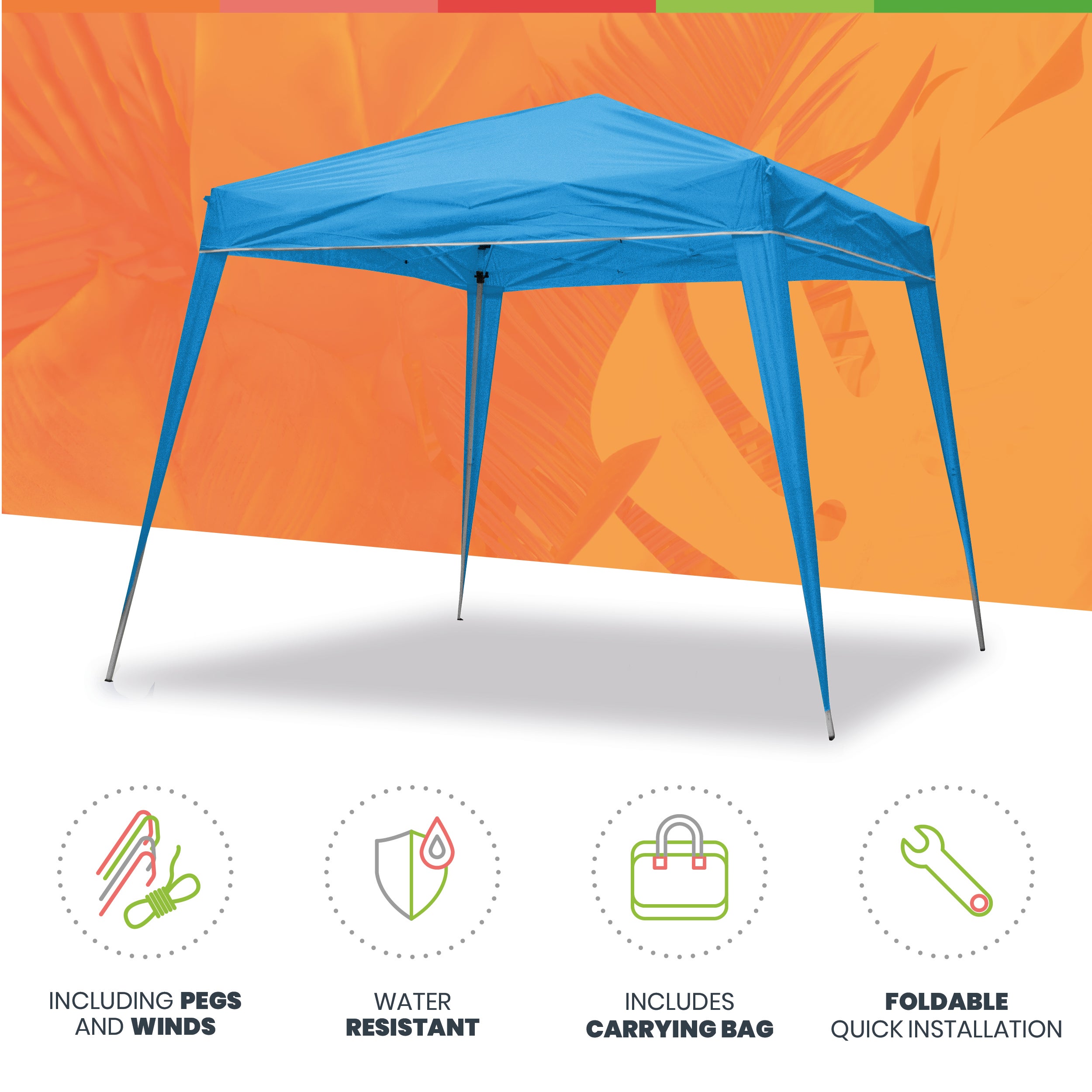 Carpa Plegable 3x3 m Azul – Resistente al Agua - Incluye Vientos y Piquetas de Fijación - Bolsa de transporte - 9